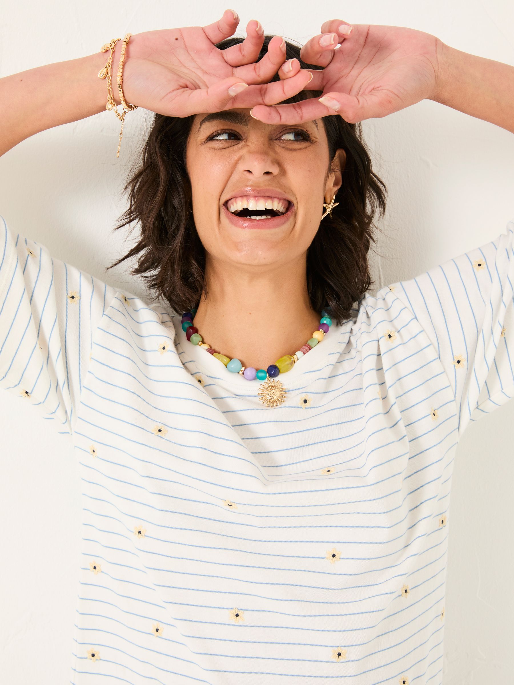 Maddie Ivory Embroidered Stripe T Shirt - Image 4 of 5
