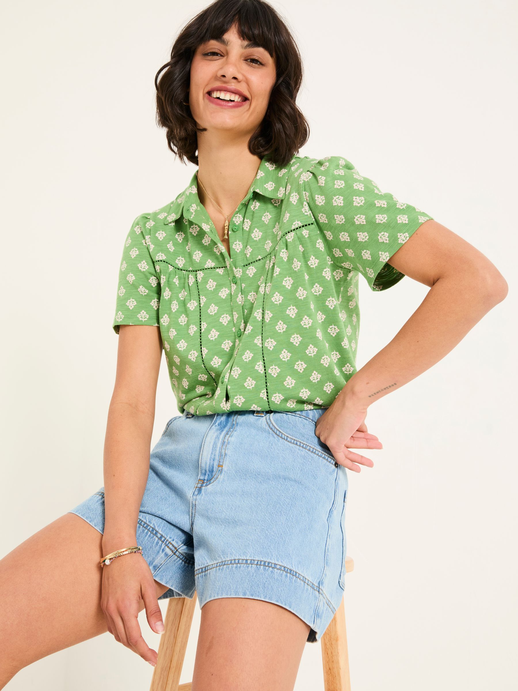 Kit Mid Green Woodblock Woodblock Short Sleeve Jersey Shirt - Image 4 of 5