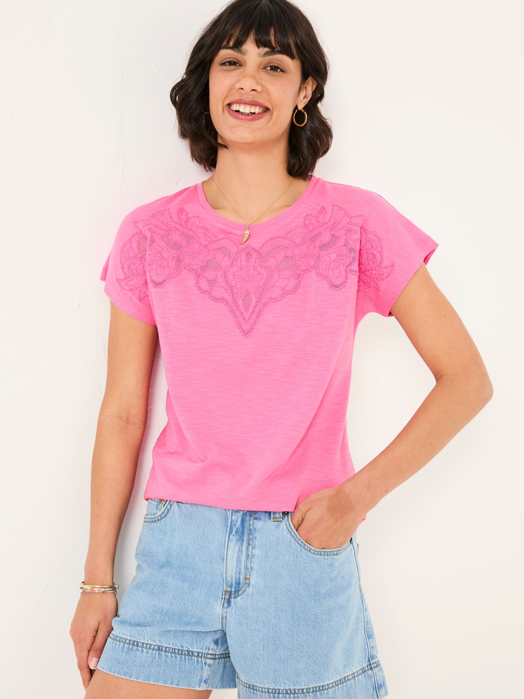 Chloe Mid Pink Lace Cutwork T-Shirt - Image 1 of 5