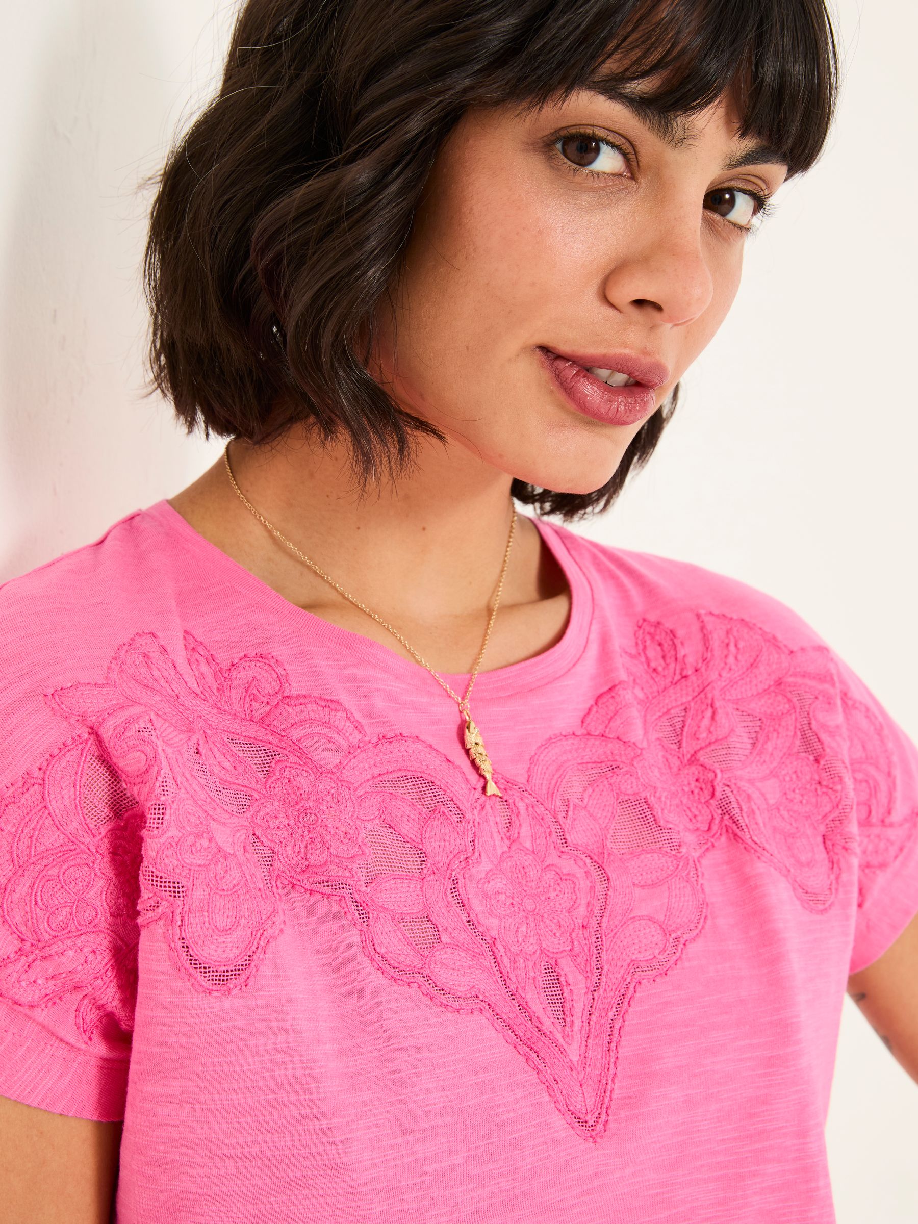 Chloe Mid Pink Lace Cutwork T-Shirt - Image 4 of 5