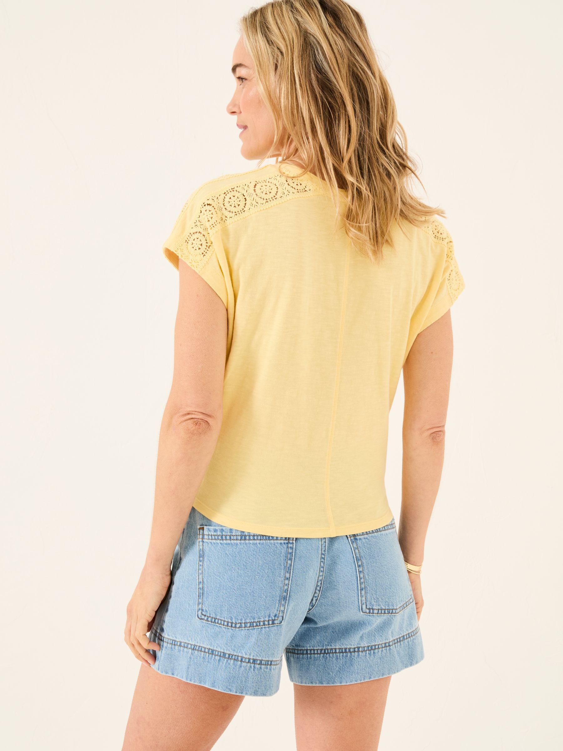 Light Yellow Lace Tie Front T Shirt - Image 2 of 5