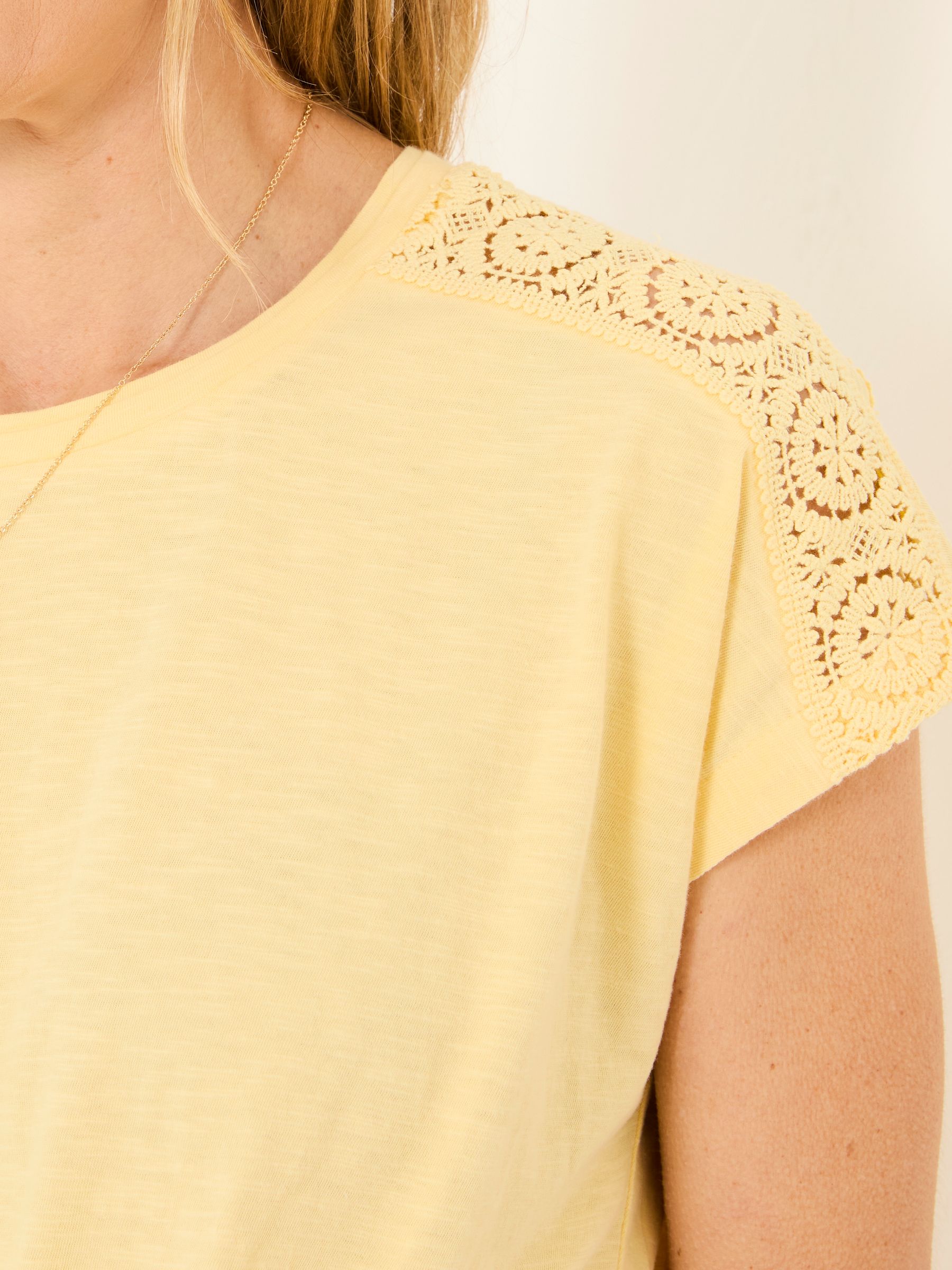 Light Yellow Lace Tie Front T Shirt - Image 4 of 5