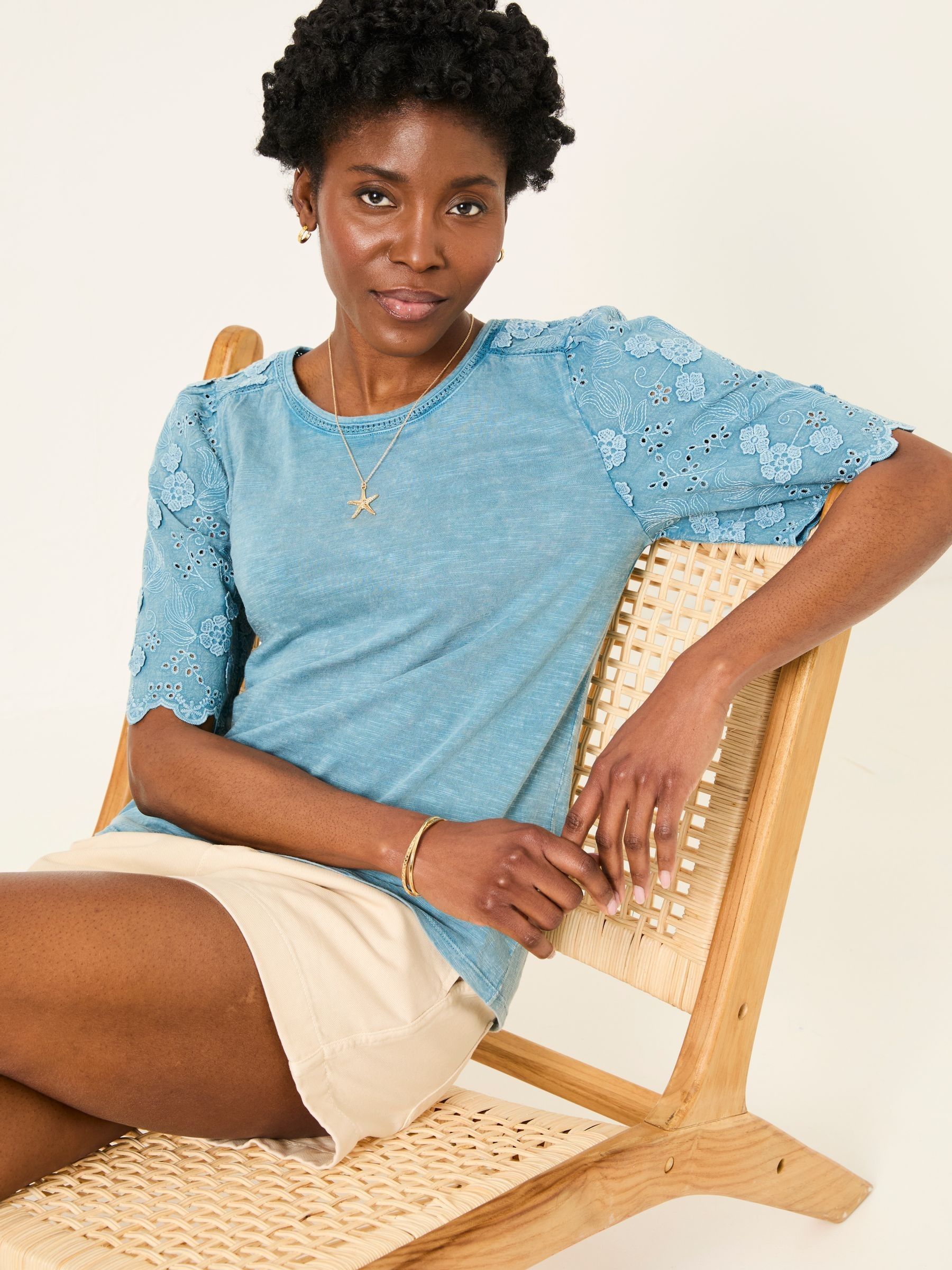 Denim Blue Pretty Broderie Top - Image 4 of 6