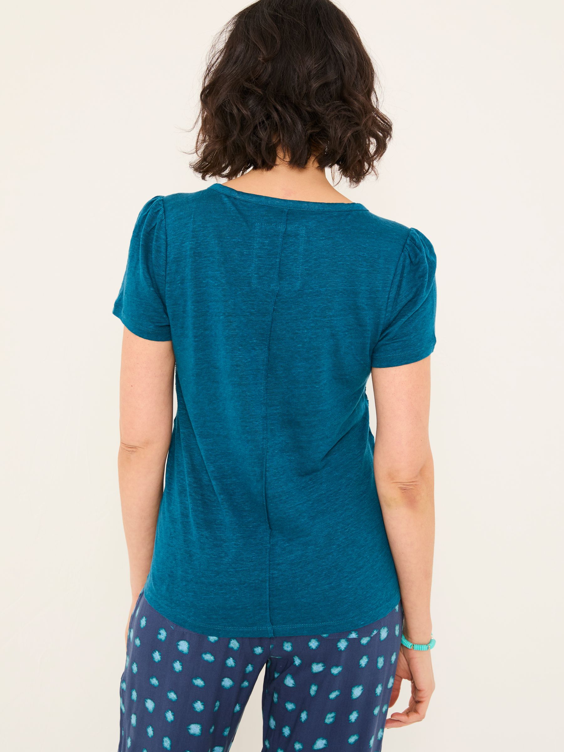 Lena Dark Teal Linen Henley Top - Image 2 of 4