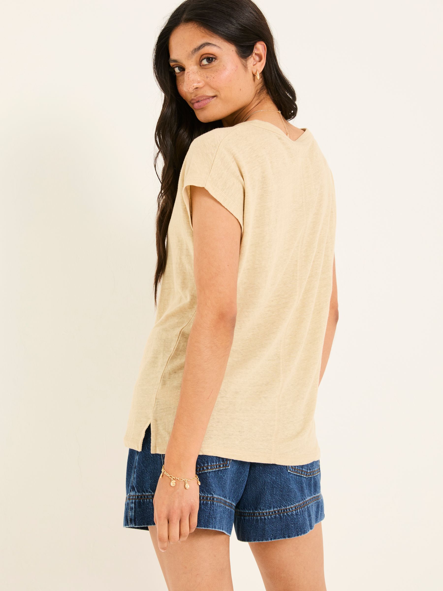 Oatmeal 100% Linen Notch Neck Top - Image 2 of 6