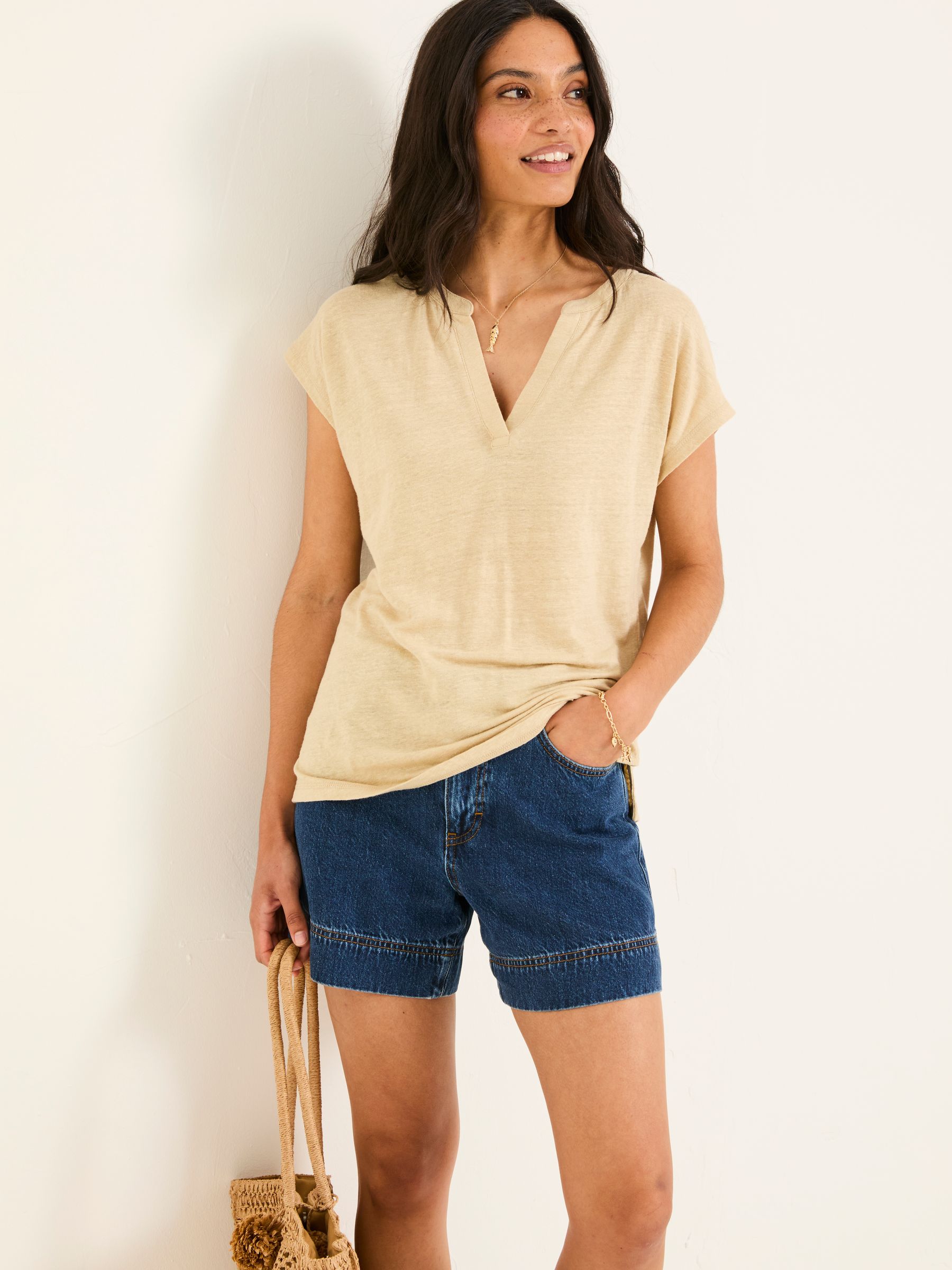 Oatmeal 100% Linen Notch Neck Top - Image 4 of 6