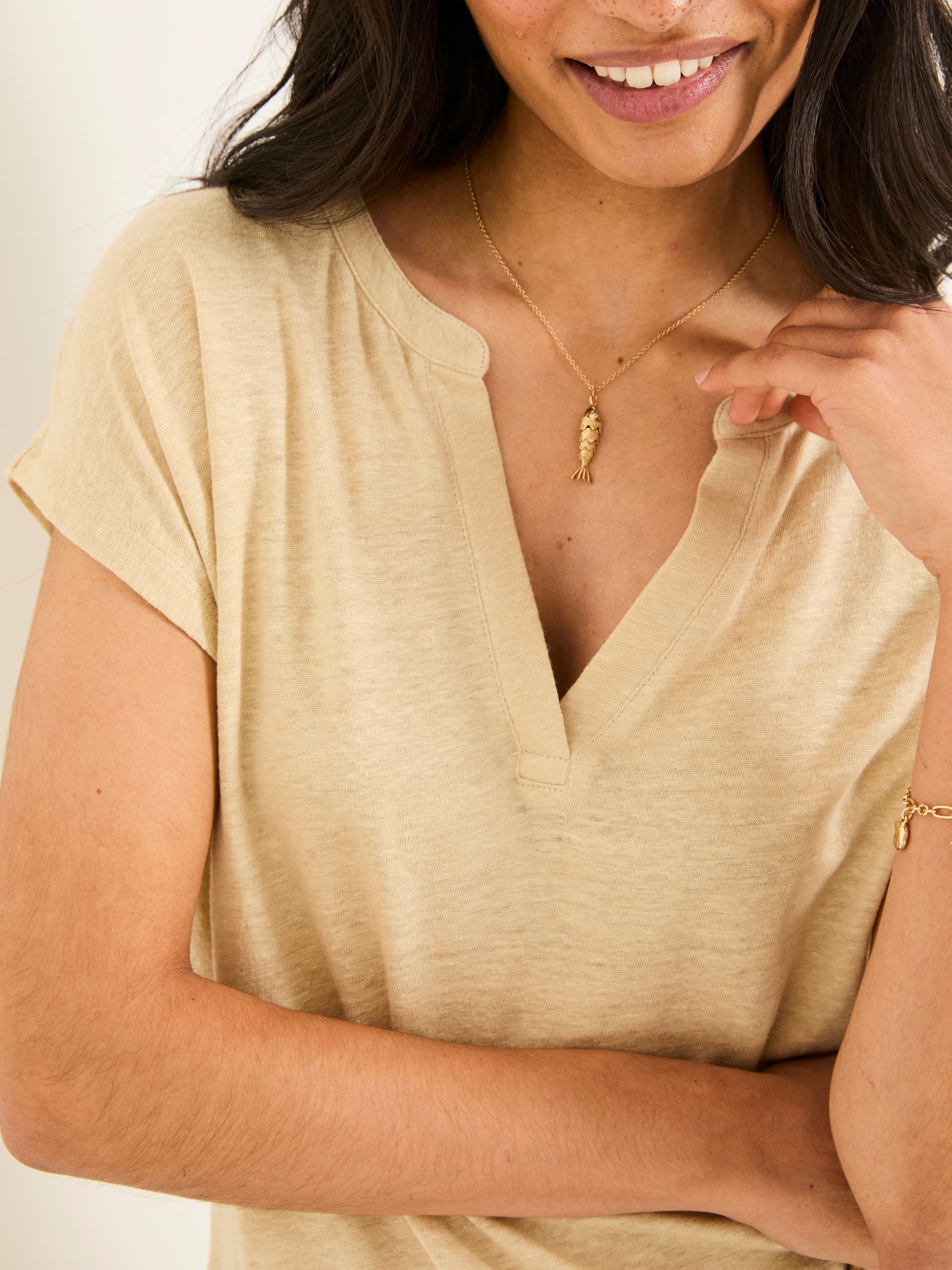 Oatmeal 100% Linen Notch Neck Top - Image 5 of 6