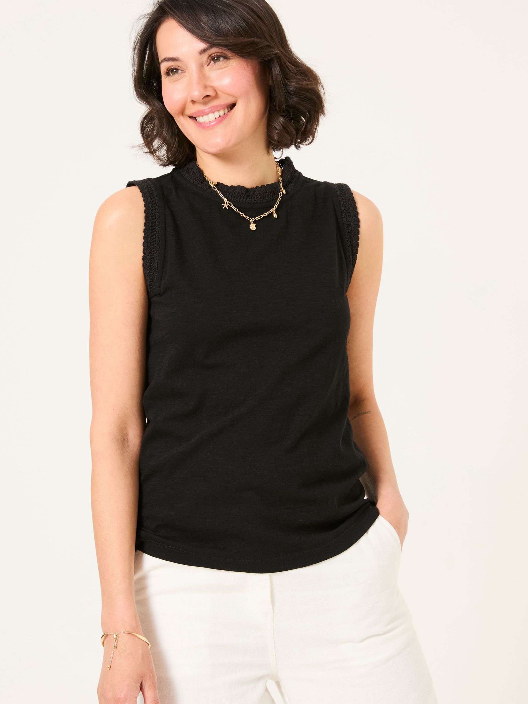 Isla Black Lace Jersey Tank Top - Image 1 of 6