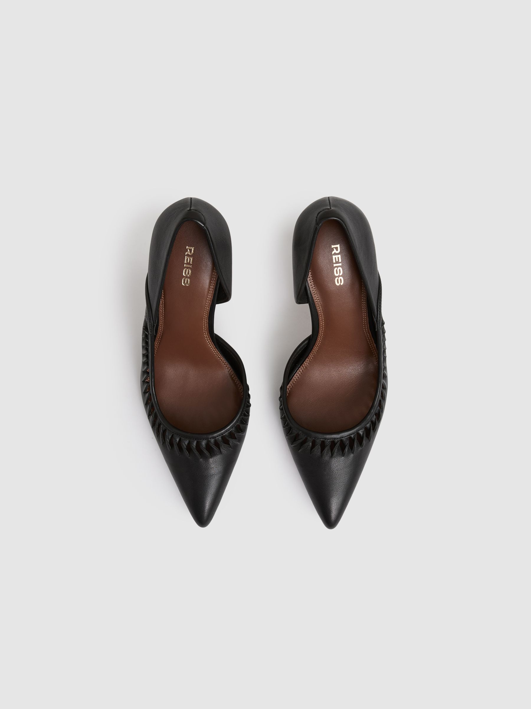 Leather Twist Detail Court Shoes in Black - Image 3 of 5