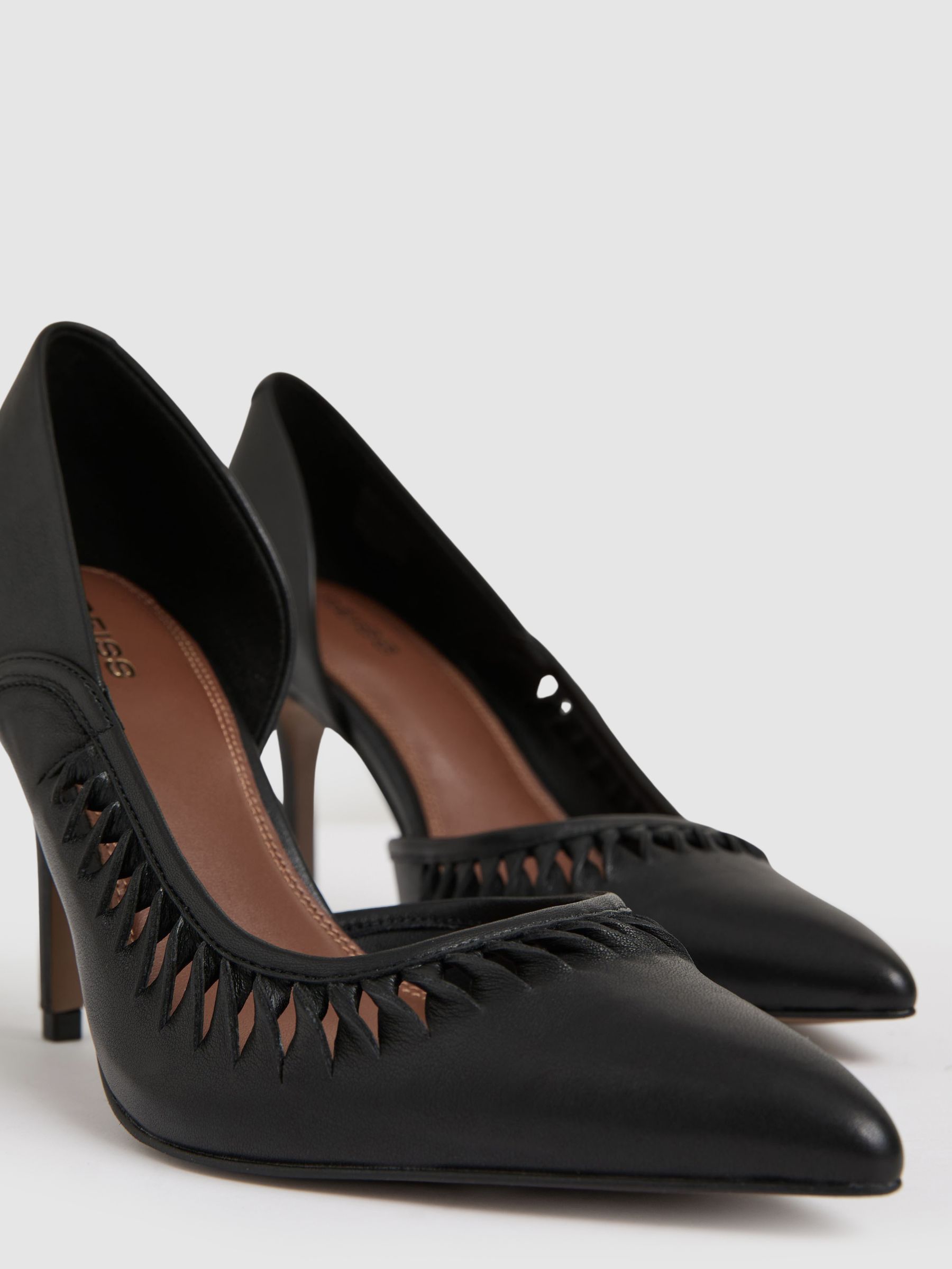 Leather Twist Detail Court Shoes in Black - image 4