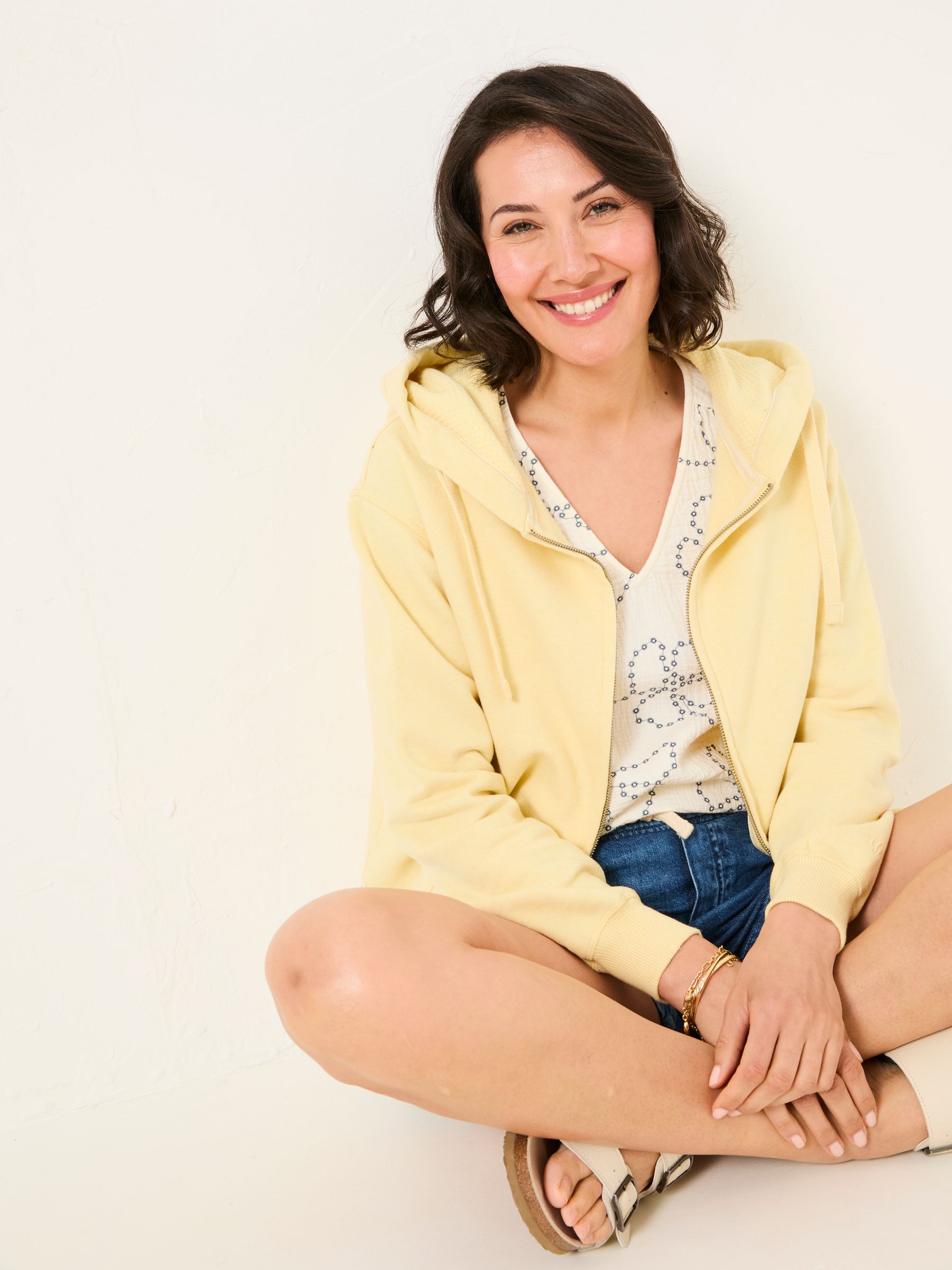 Amy Light Yellow Zip Through Hoodie | FatFace USA