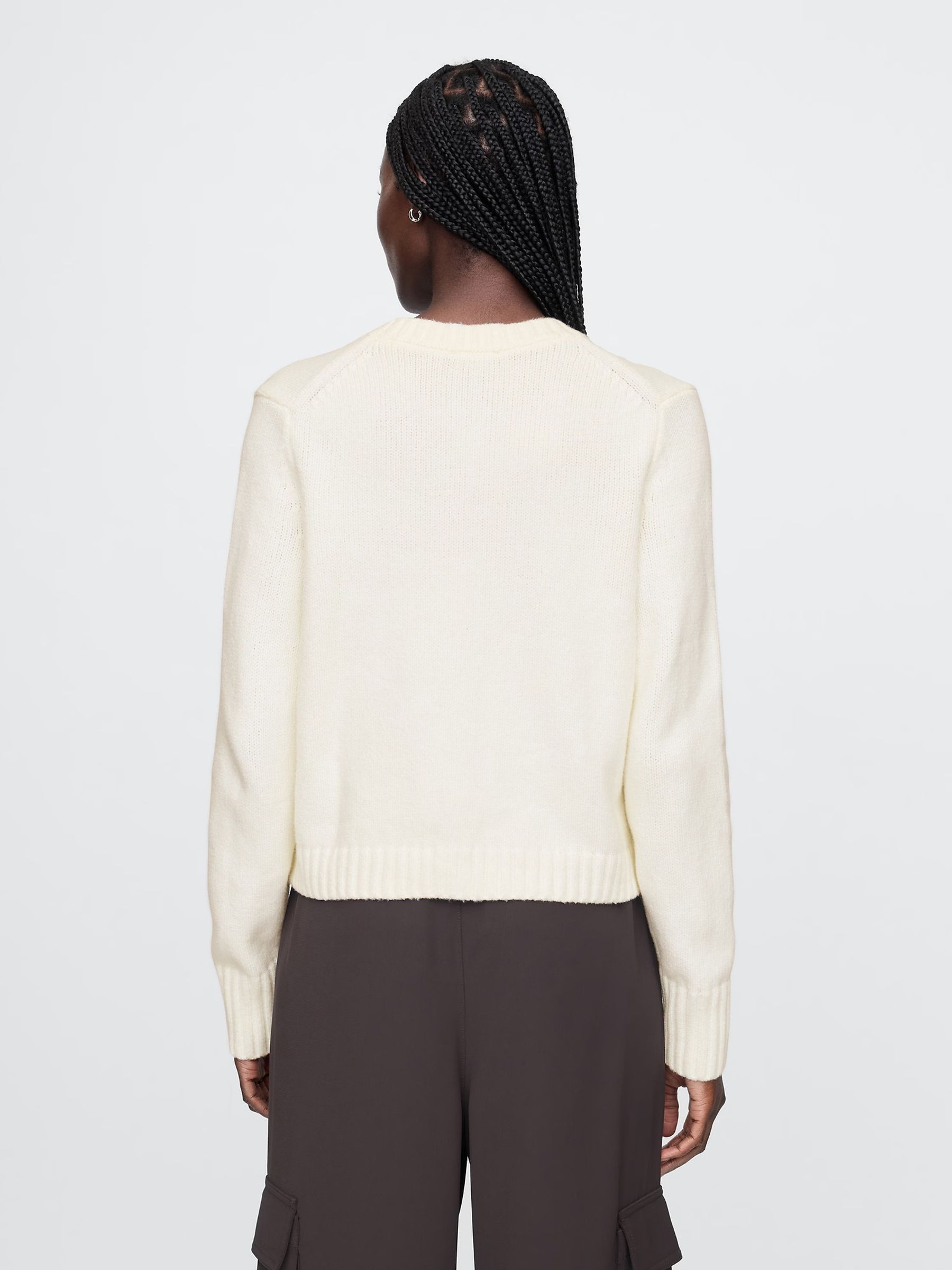 White CashSoft Long Sleeve Crew Neck Cardigan - Image 2 of 5