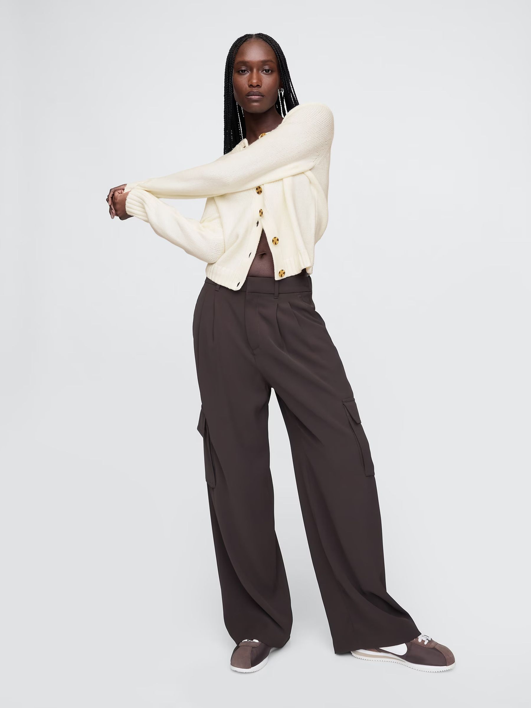 White CashSoft Long Sleeve Crew Neck Cardigan - Image 3 of 5