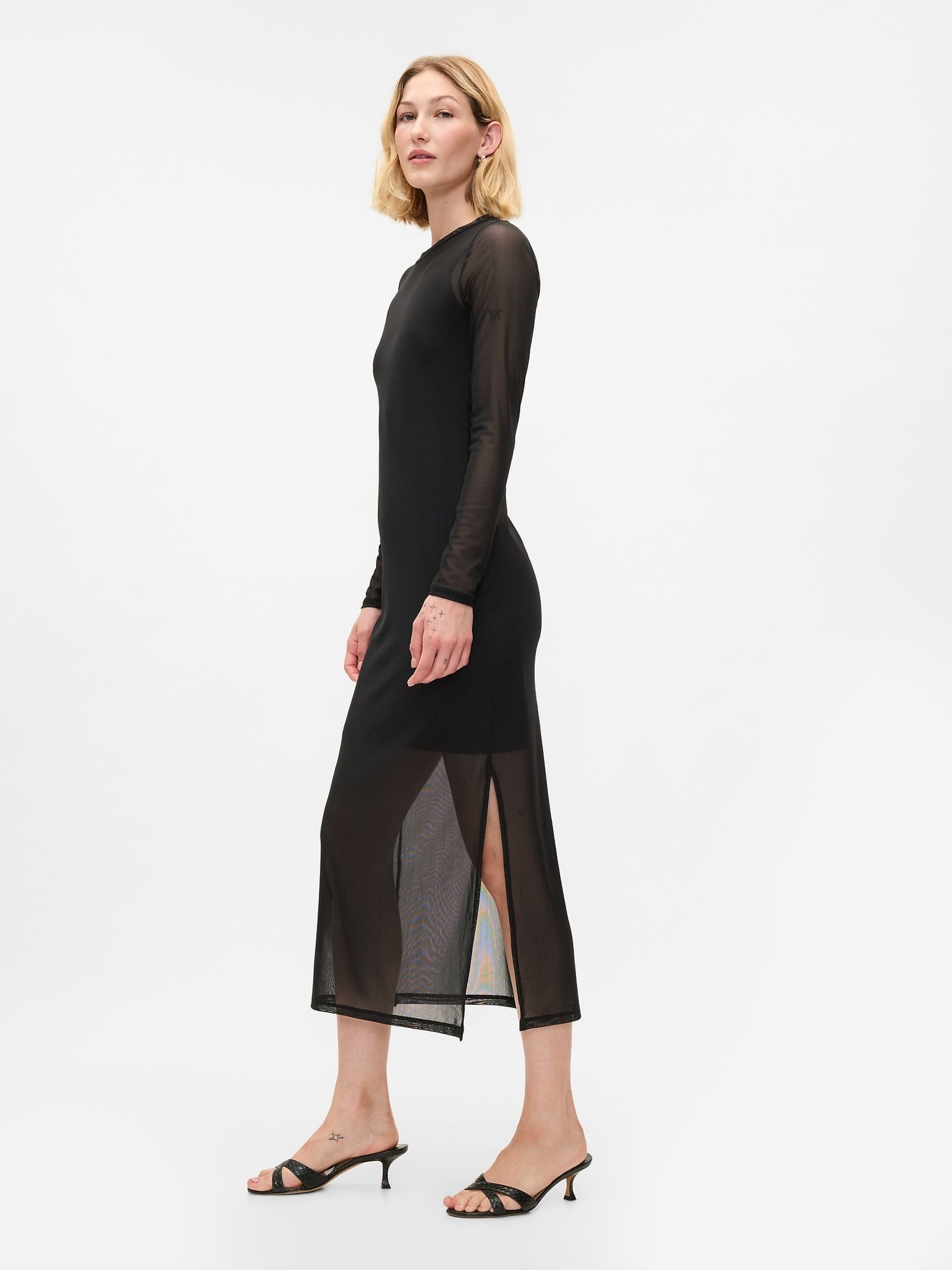 Black Mesh Midi Dress - Image 3 of 5