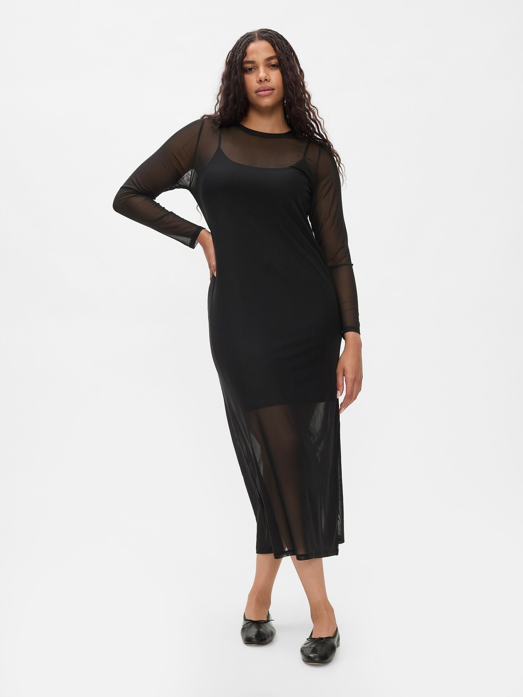 Black Mesh Midi Dress - Image 4 of 5
