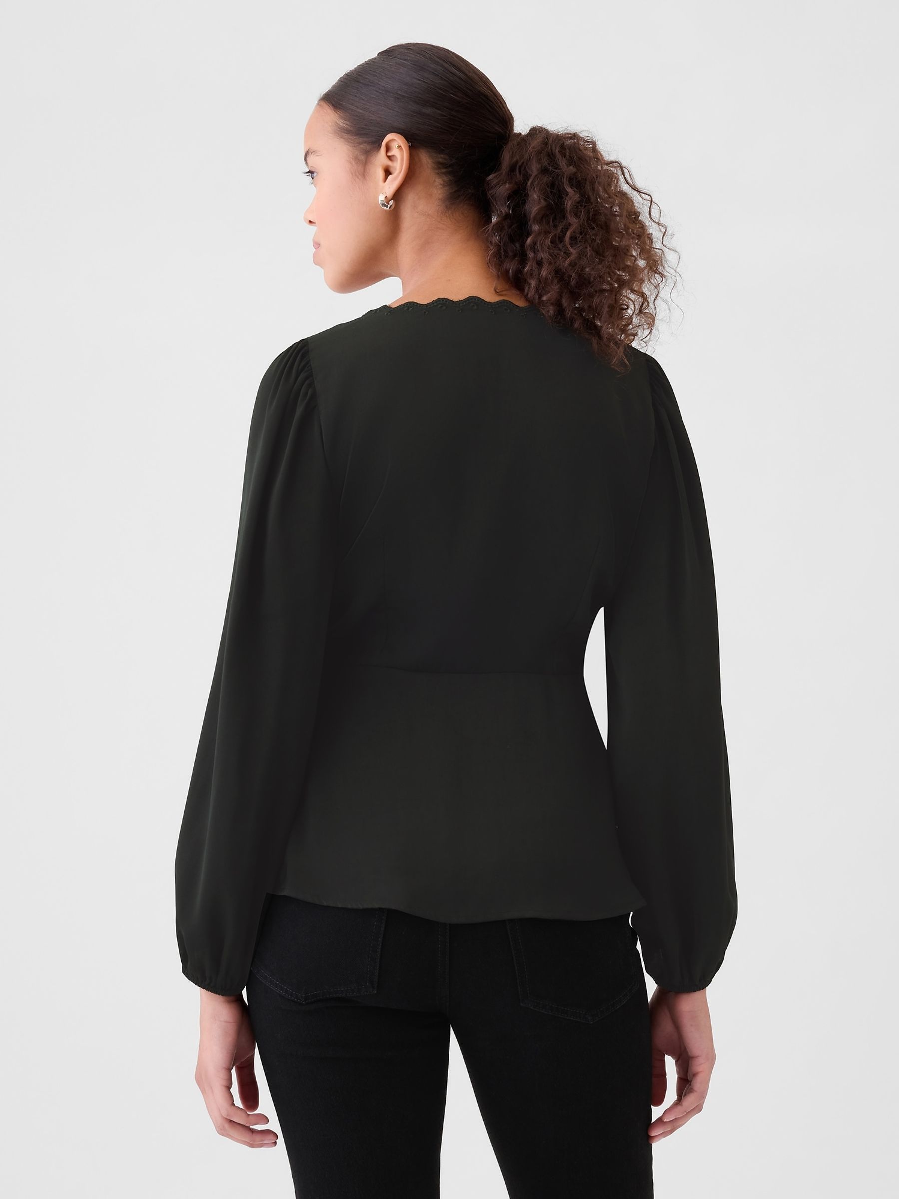 Black Satin Empire Top - Image 2 of 5