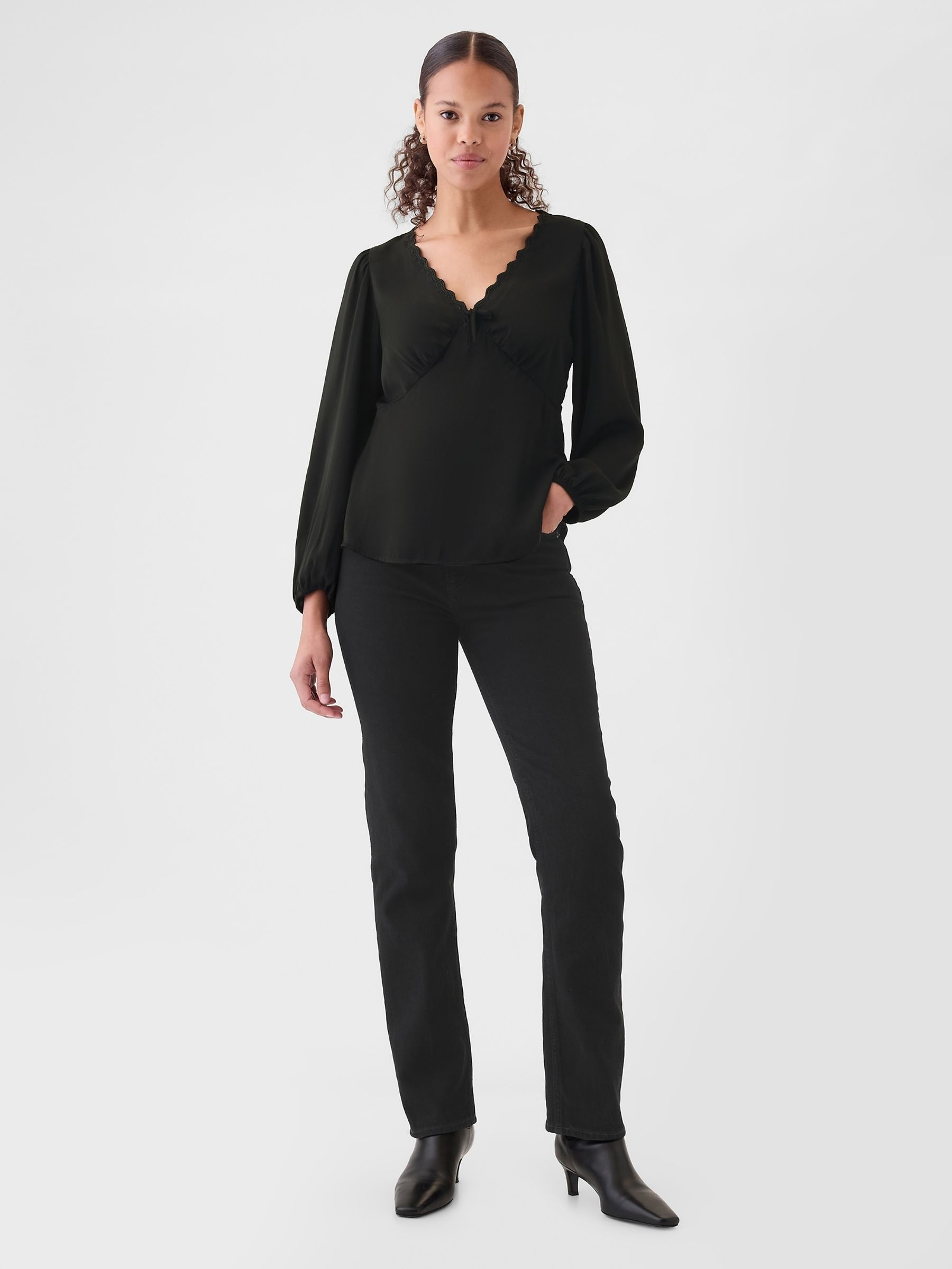 Black Satin Empire Top - Image 3 of 5