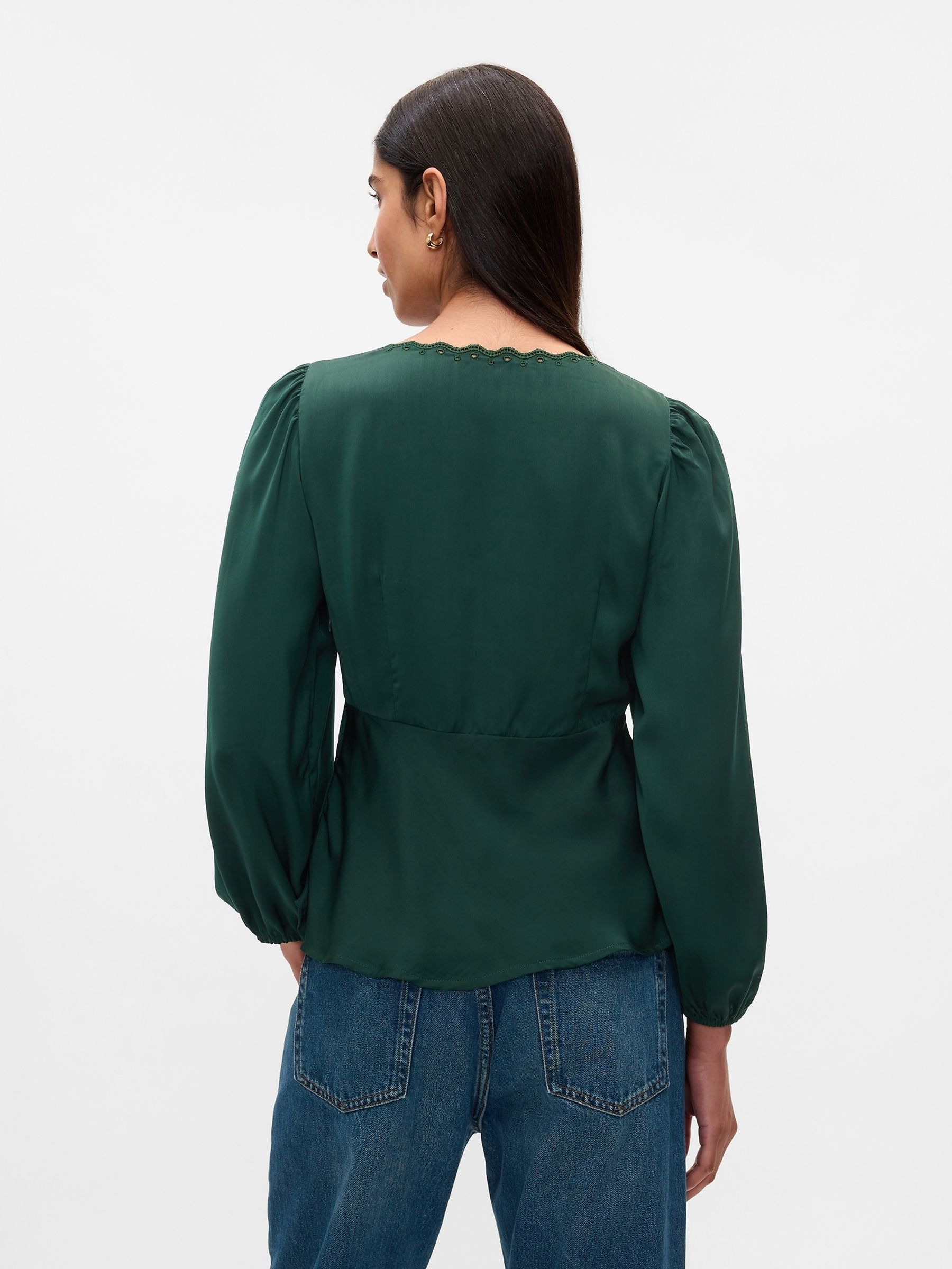 Green Satin Empire Top - Image 2 of 5