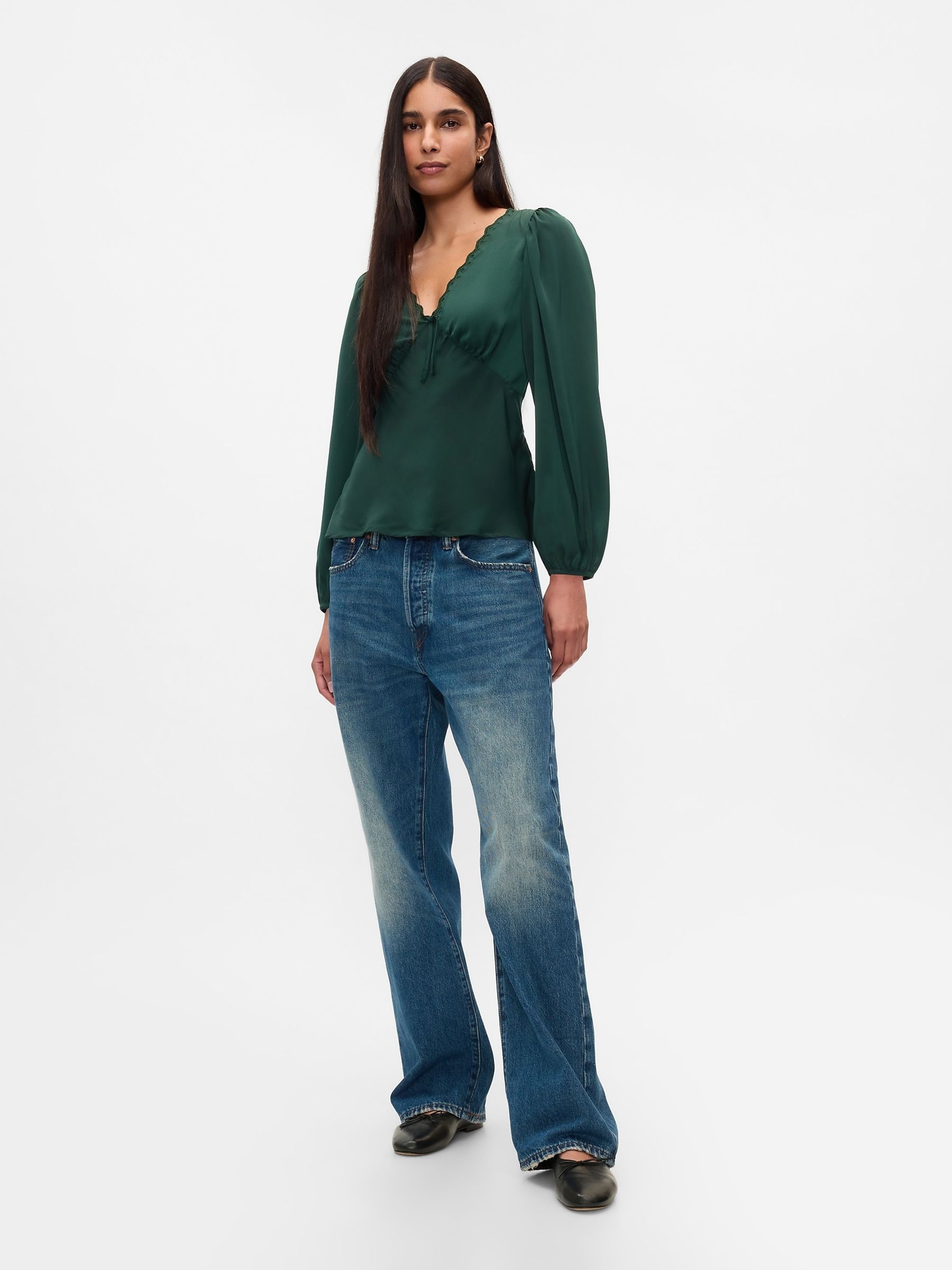 Green Satin Empire Top - Image 3 of 5