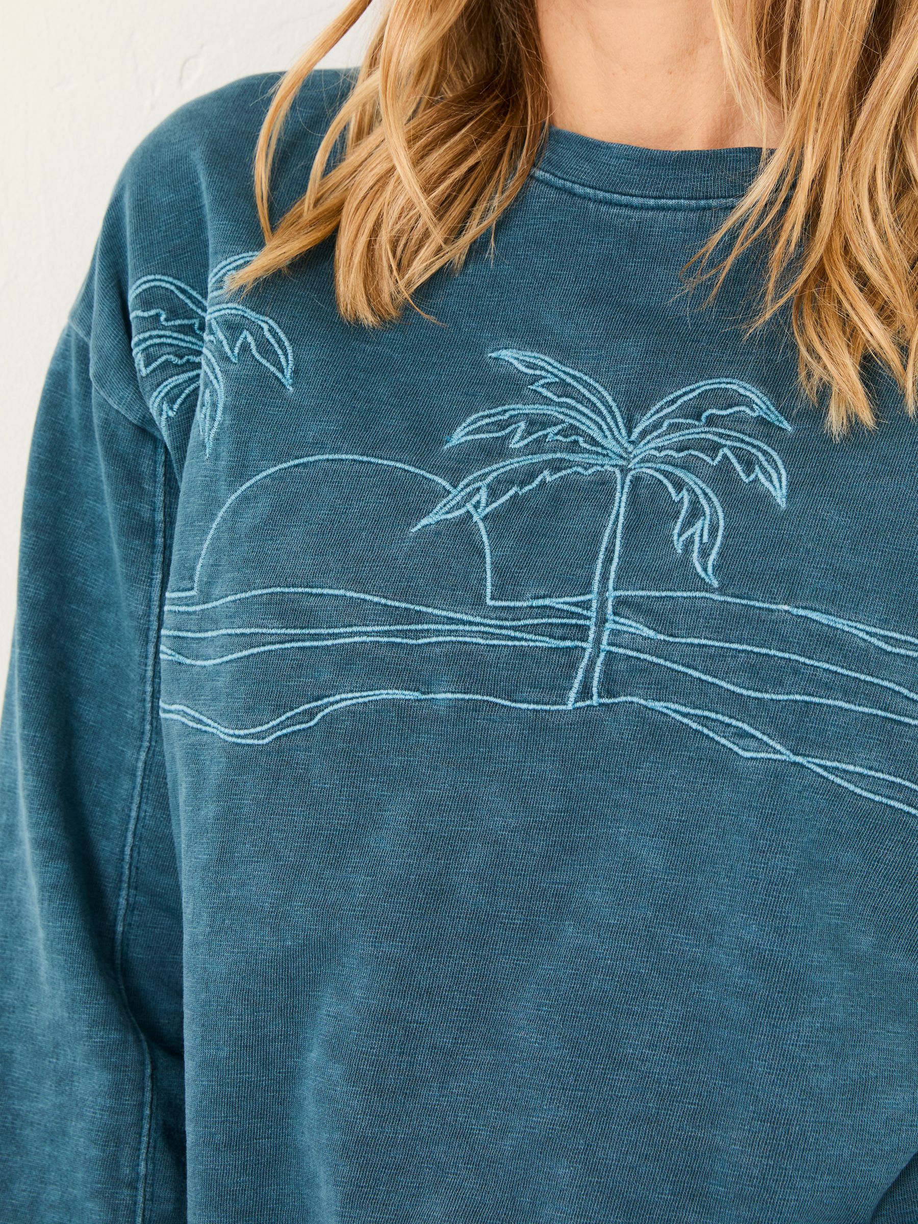 Gia Dark Teal Blue Embroidered Graphic Crew Sweatshirt - Image 4 of 6