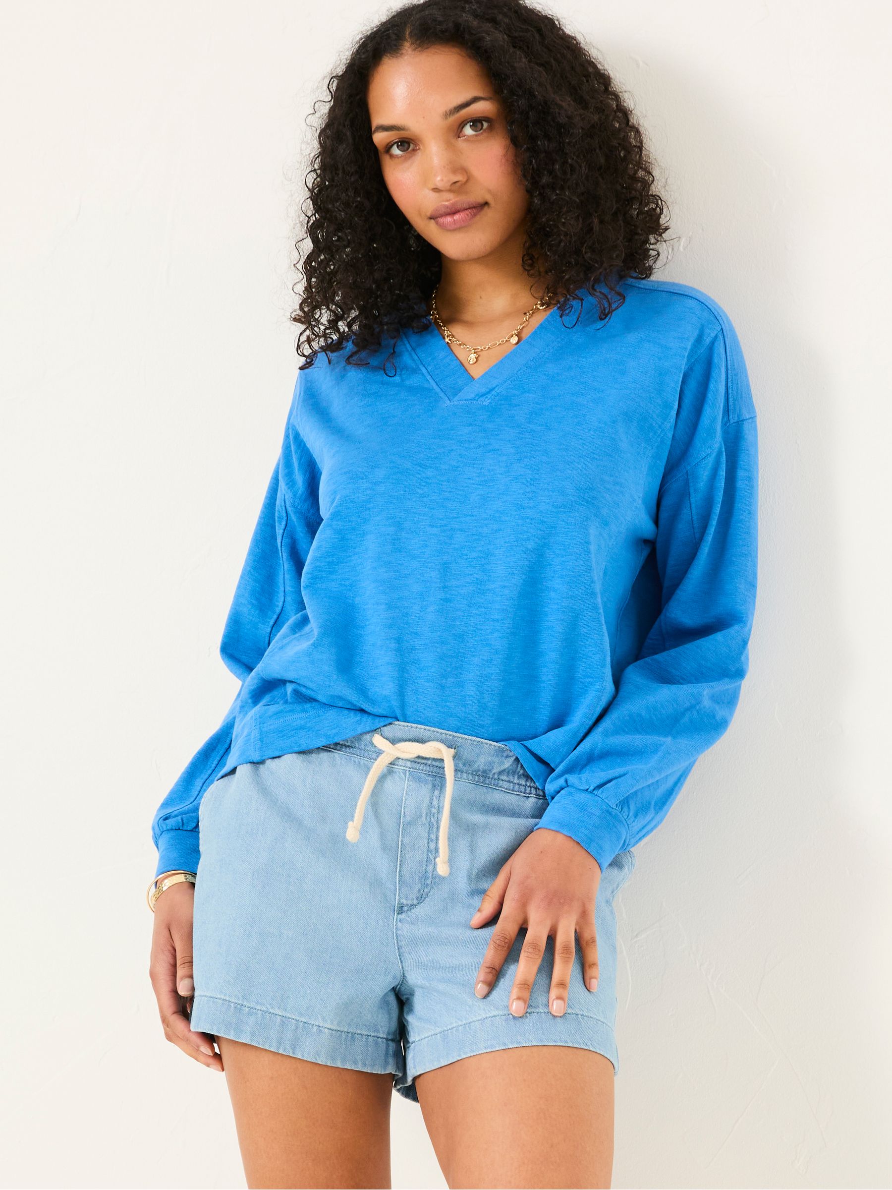 Gigi Mid Blue V Neck Sweatshirt - Image 1 of 5