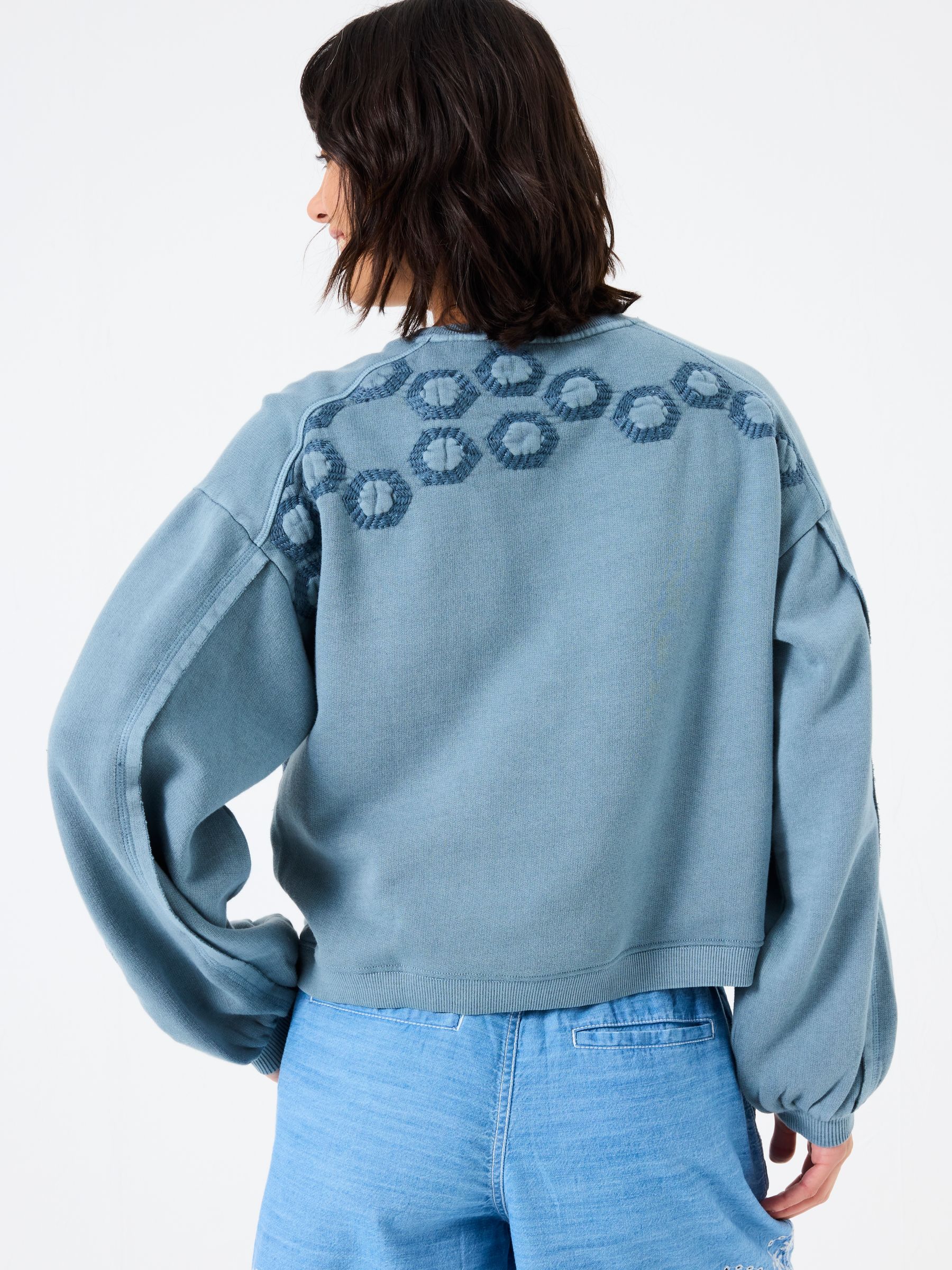 Indigo Blue Beeble Embroidered Crew Sweatshirt - Image 3 of 8