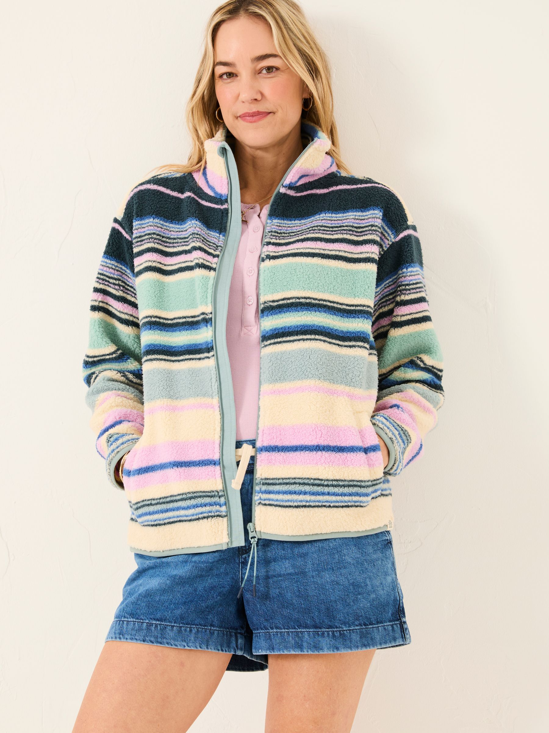 Multi Stripe Zip Through Fleece - Image 1 of 6