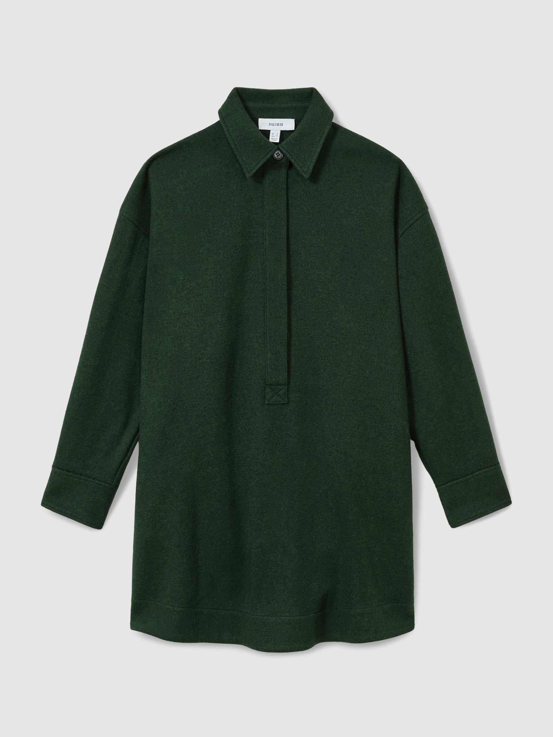 Shirt-Style Shift Dress With Wool in Green - Image 2 of 6