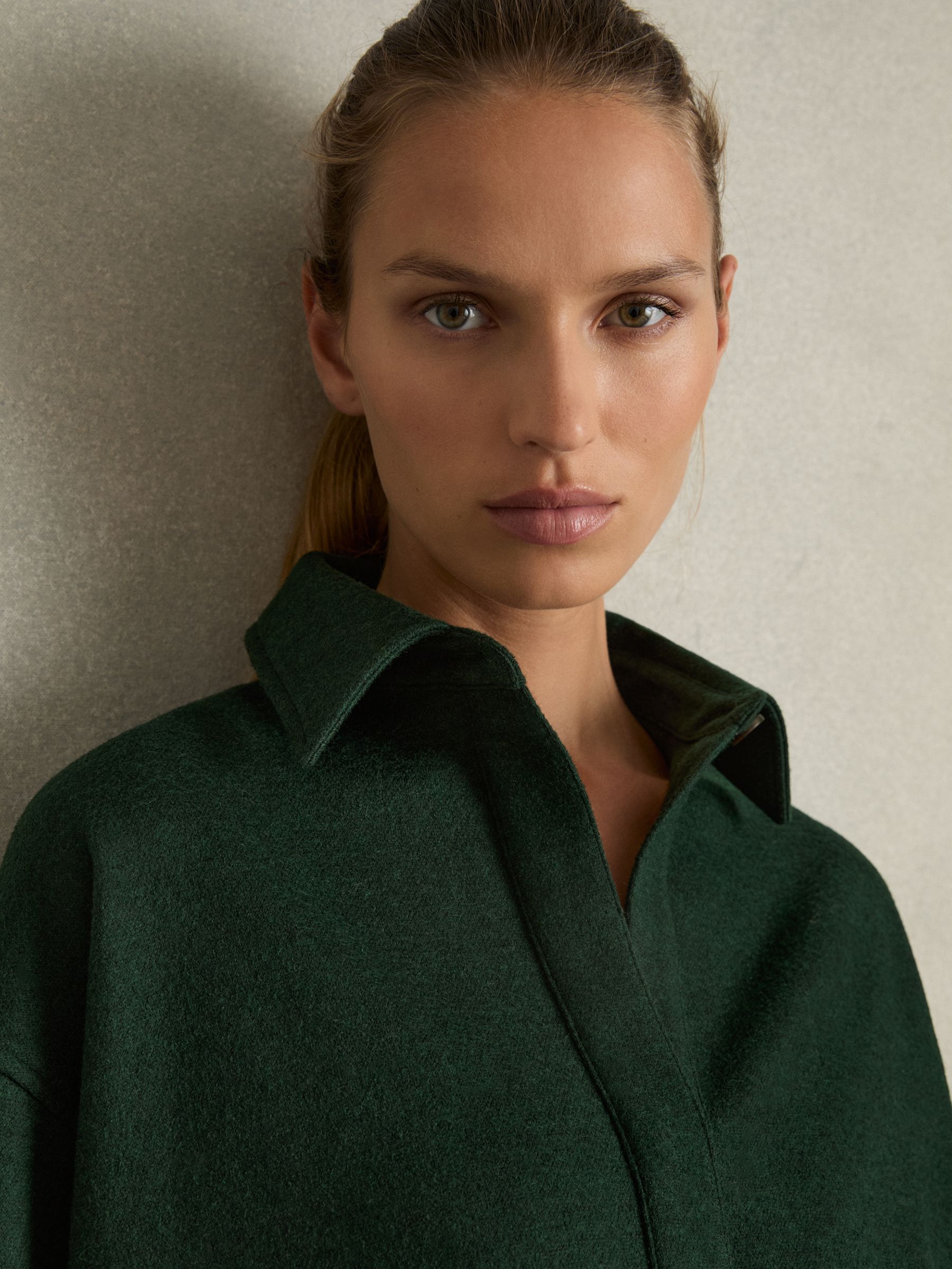 Shirt-Style Shift Dress With Wool in Green - Image 4 of 6