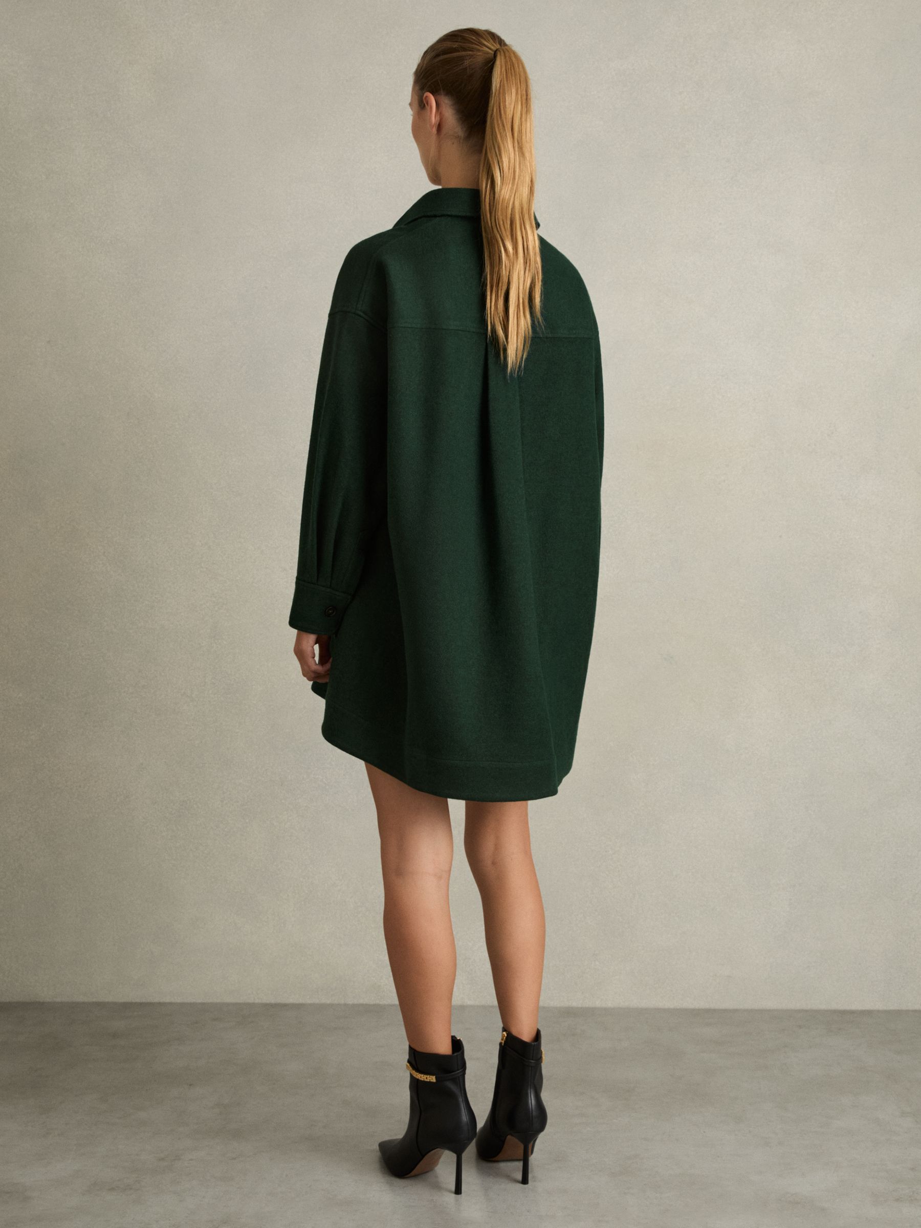 Shirt-Style Shift Dress With Wool in Green - Image 5 of 6