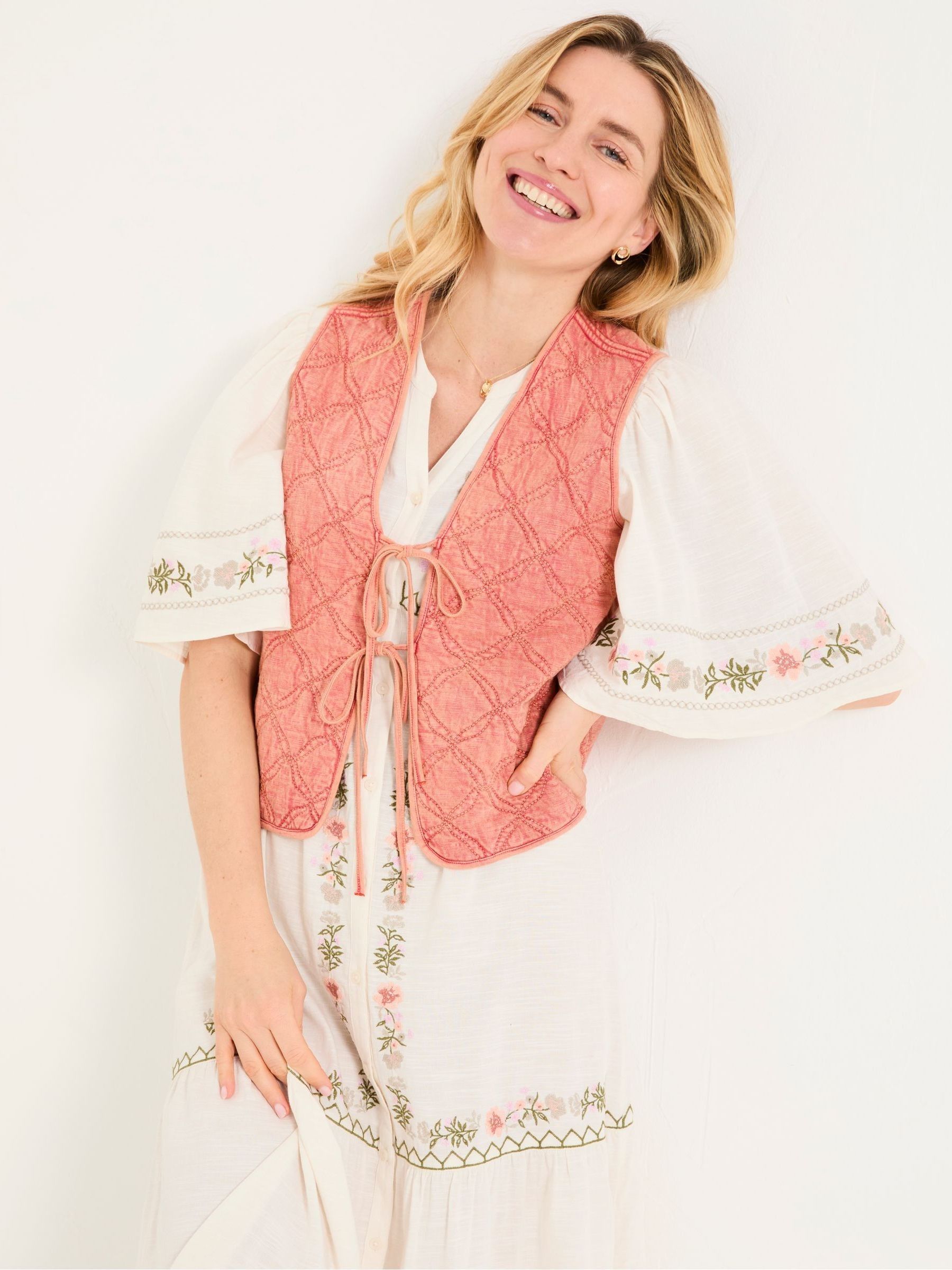 Rose Pink Quilted Tie Front Waistcoat - Image 2 of 6