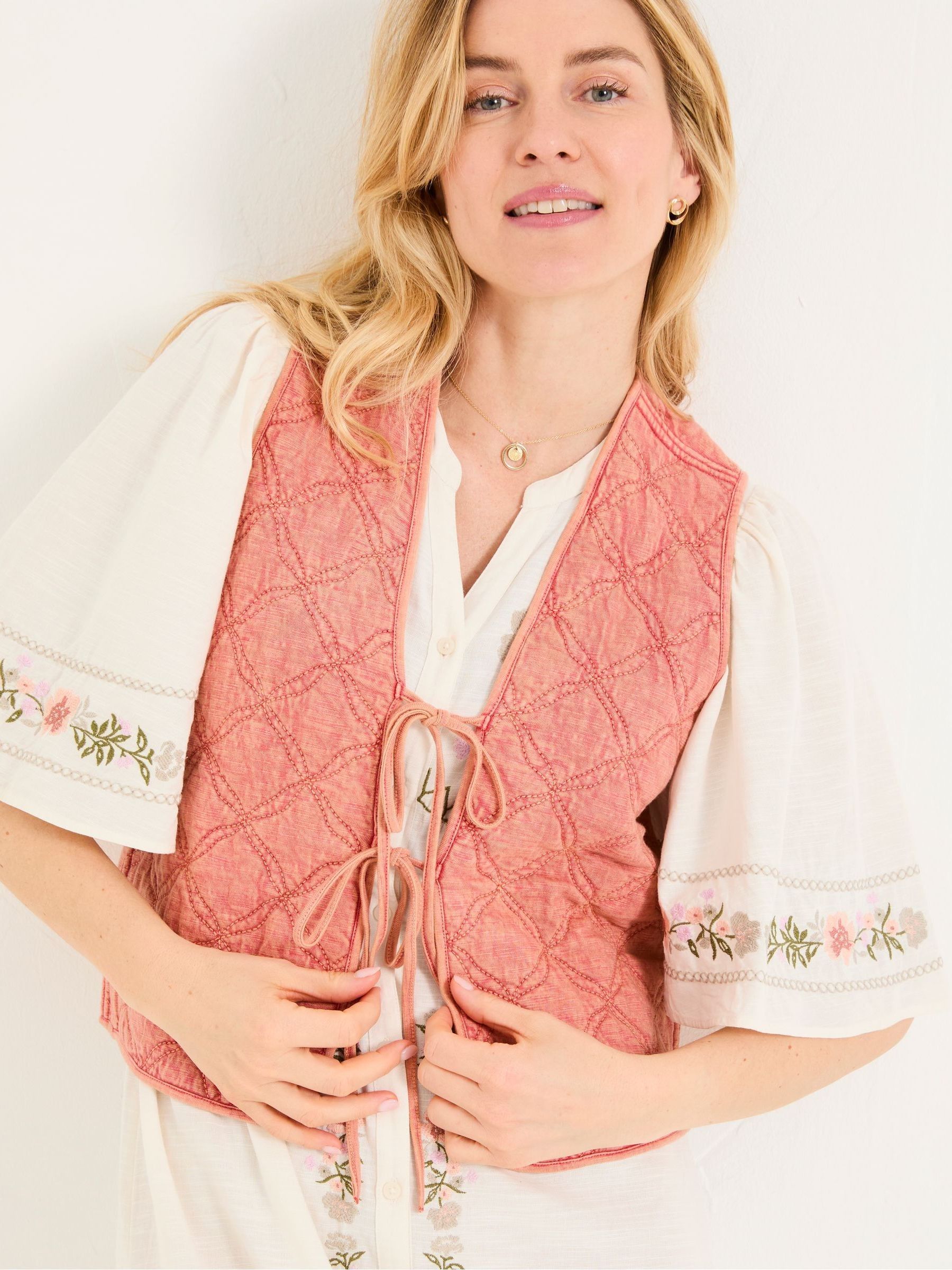 Rose Pink Quilted Tie Front Waistcoat - Image 4 of 6
