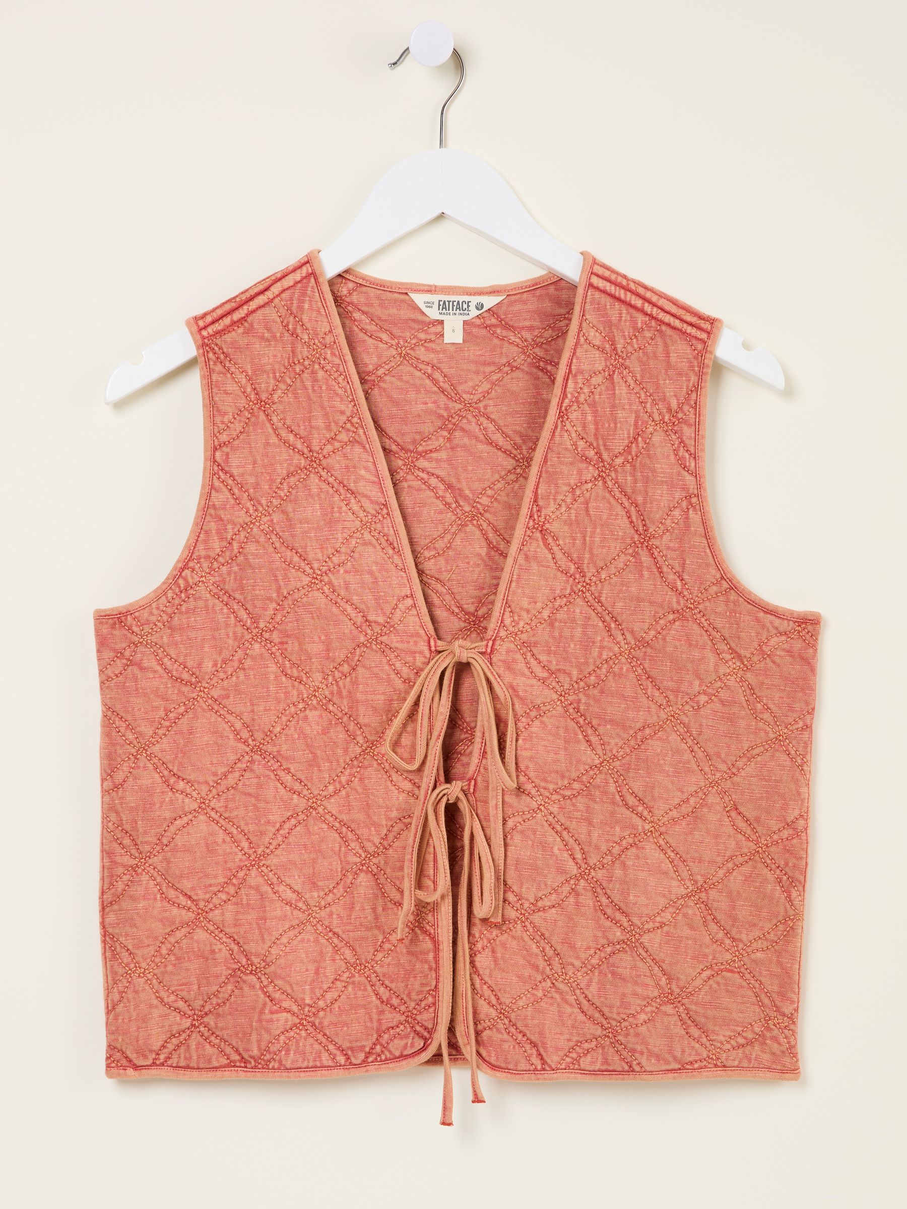 Rose Pink Quilted Tie Front Waistcoat - Image 6 of 6