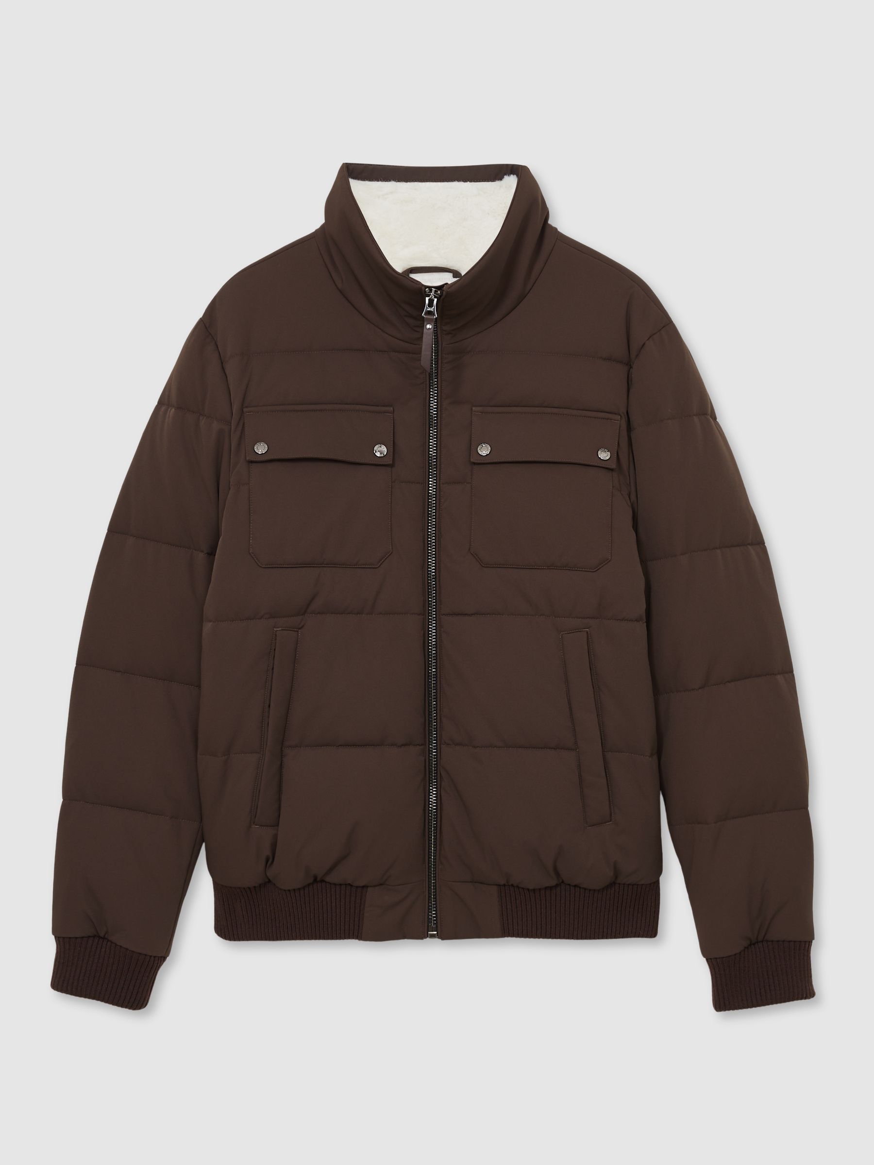 Faux-Fur Collar Puffer Jacket in Brown - Image 2 of 7