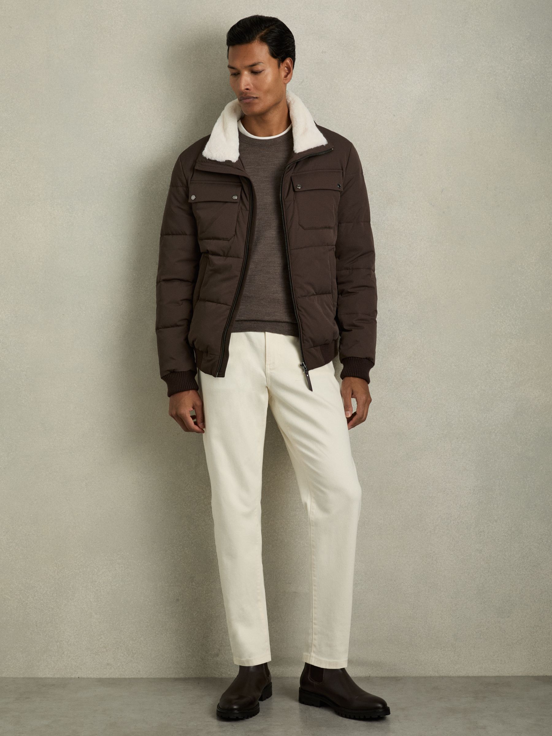 Faux-Fur Collar Puffer Jacket in Brown - Image 3 of 7