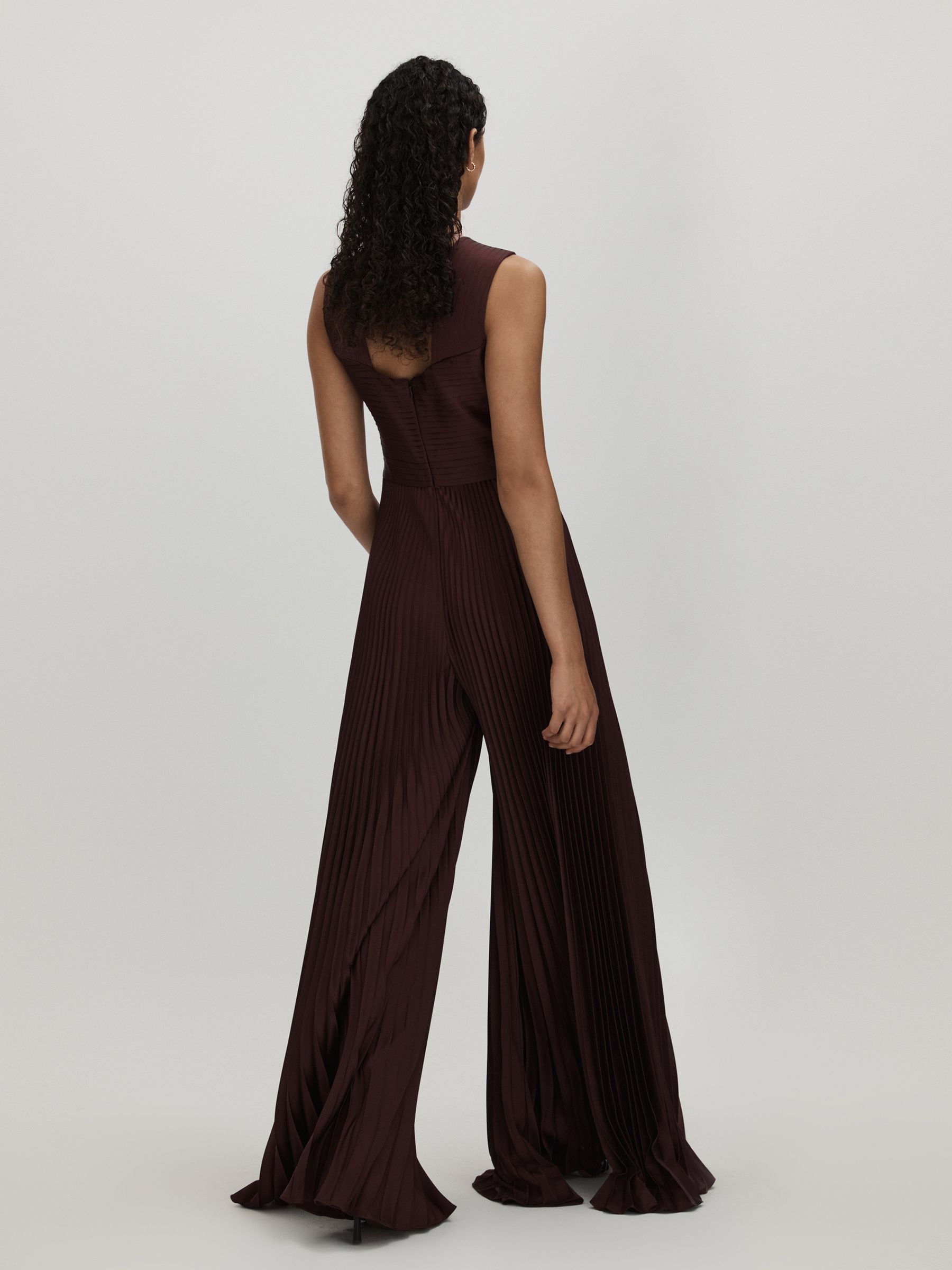 Amur Cut-Out Pleated Wide Leg Jumpsuit in Chocolate Brown - Image 4 of 5