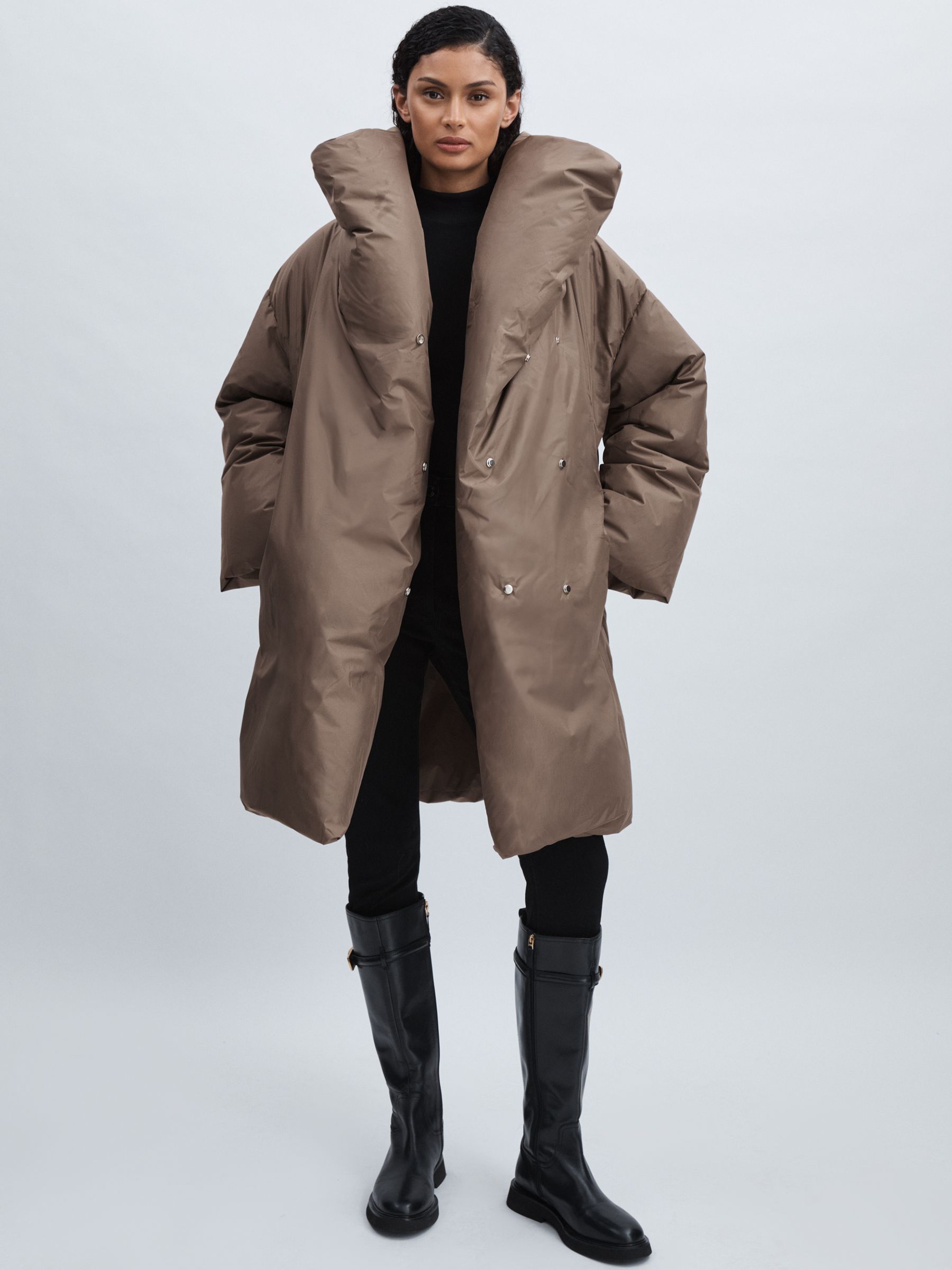 Meotine Oversized Grey/Brown Puffer Coat in Grey/Brown - Image 1 of 4