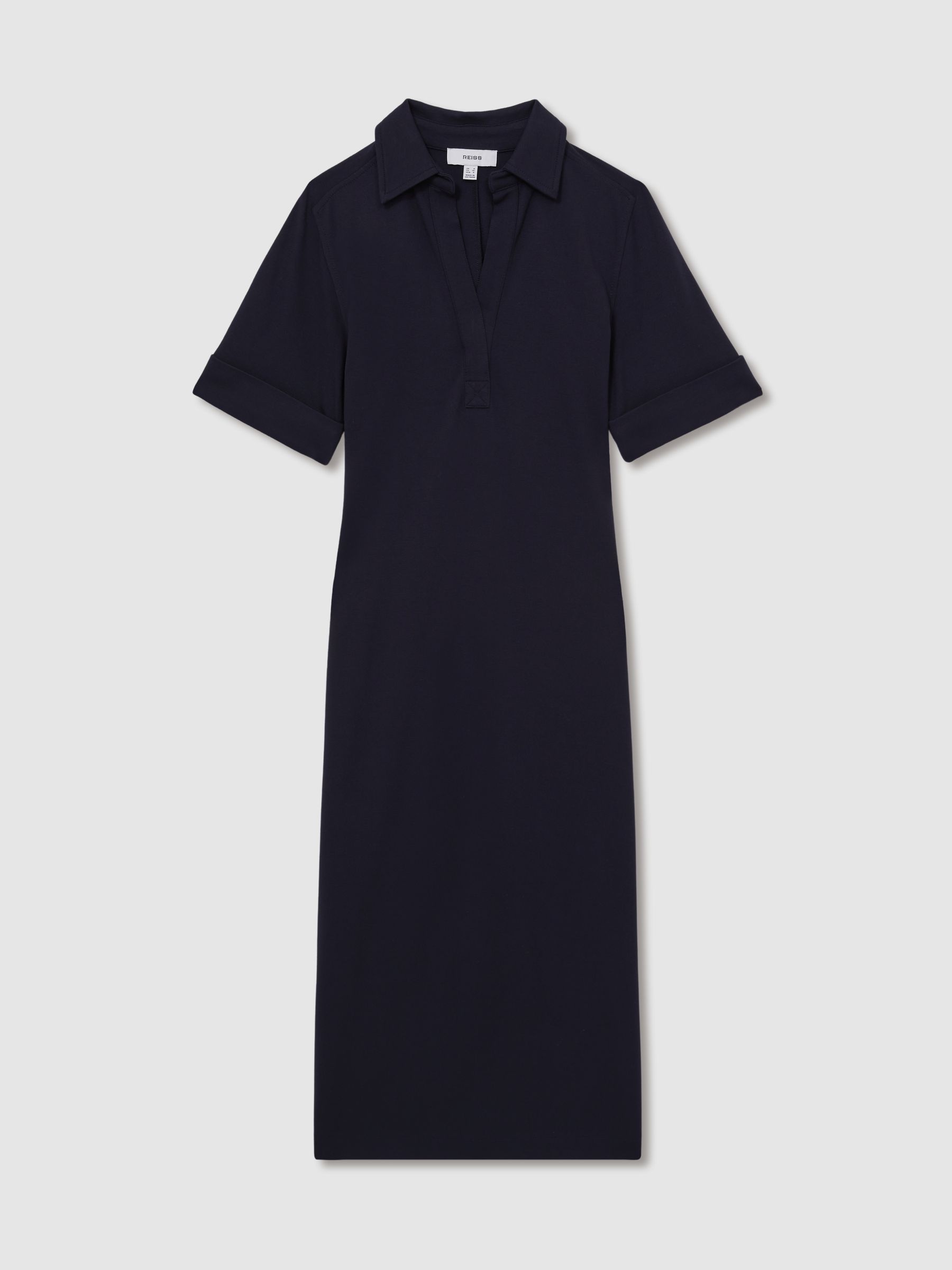 Jersey Open-Collar Bodycon Dress in Navy - Image 2 of 6