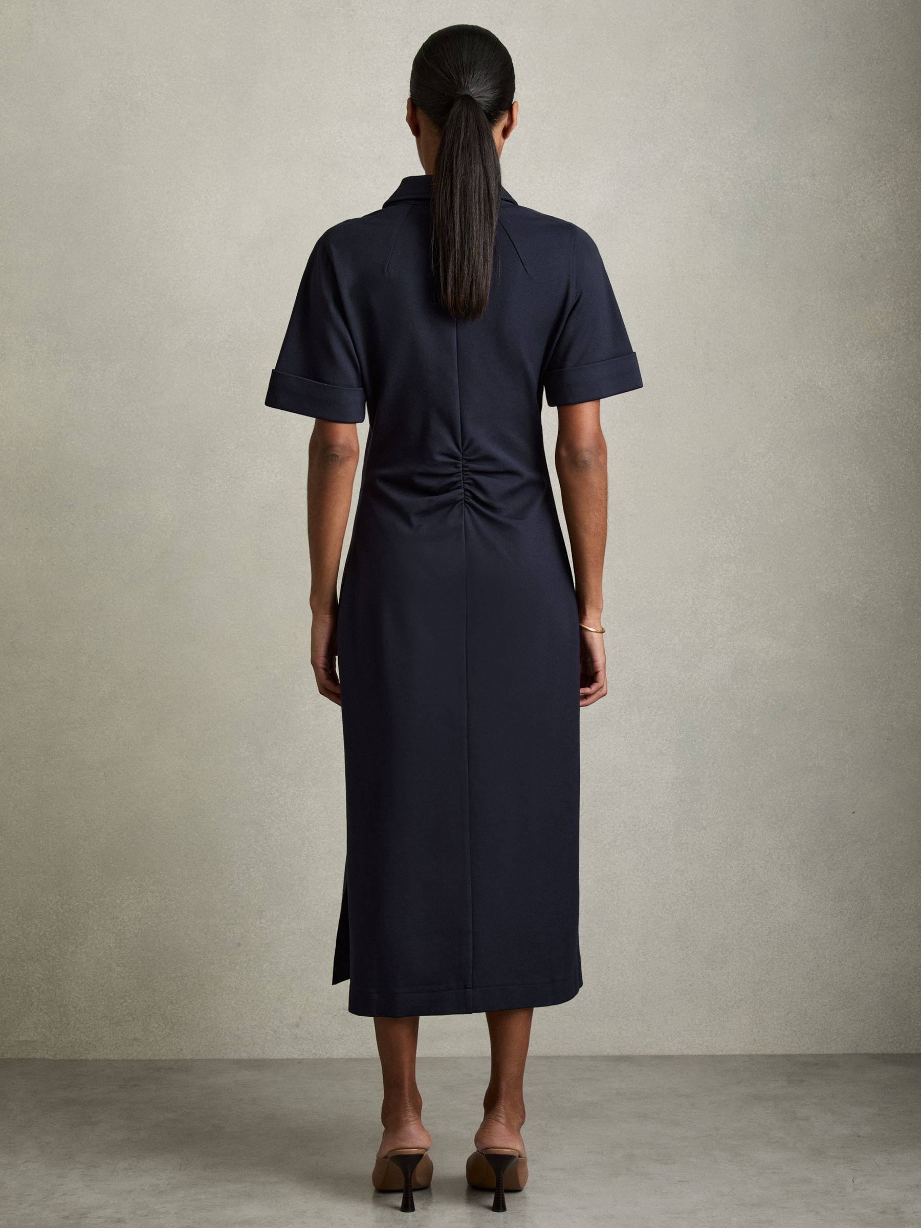 Jersey Open-Collar Bodycon Dress in Navy - Image 5 of 6