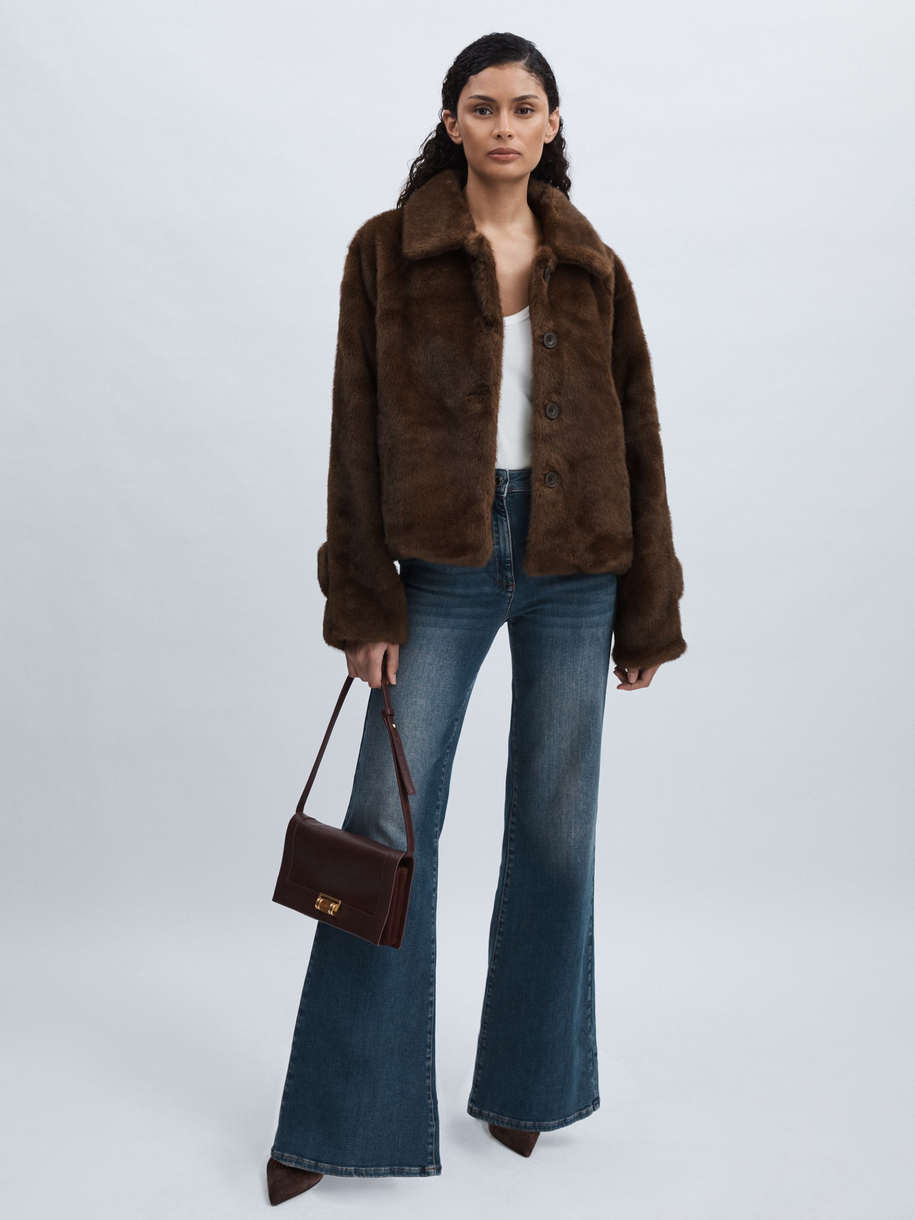 Meotine Faux-Fur Button-Through Jacket in Brown - Image 3 of 7
