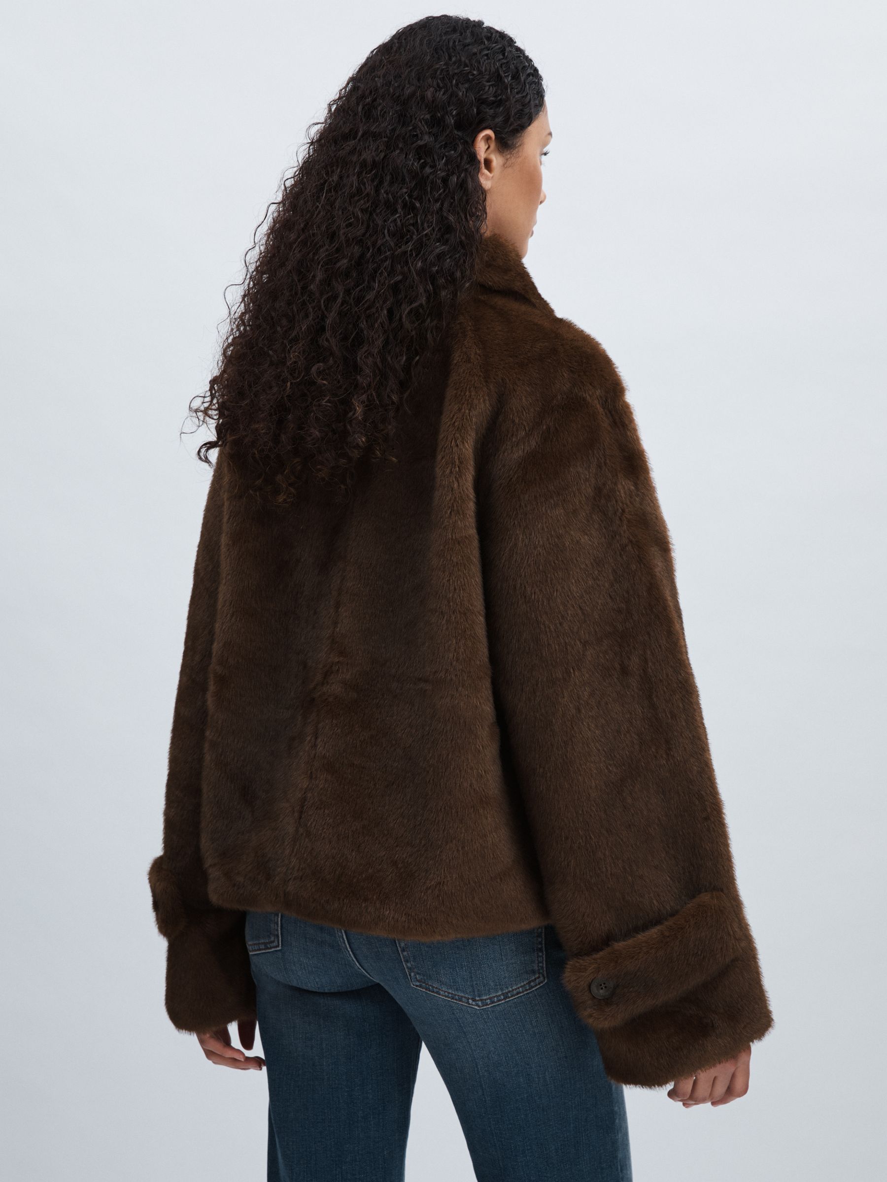 Meotine Faux-Fur Button-Through Jacket in Brown - Image 6 of 7