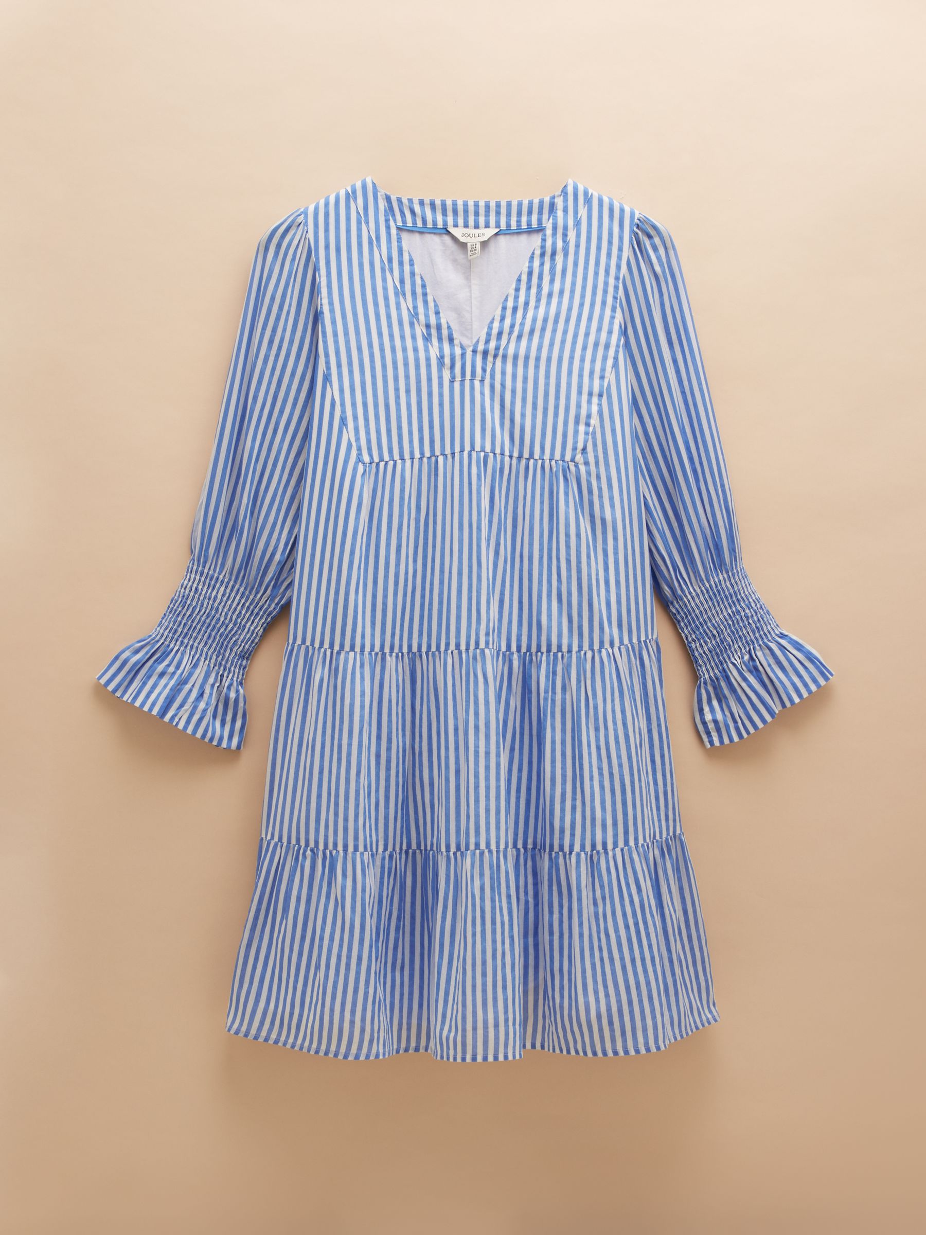 Alessia Blue Cotton V-Neck 3/4 Length Sleeve Tiered Dress - Image 7 of 7
