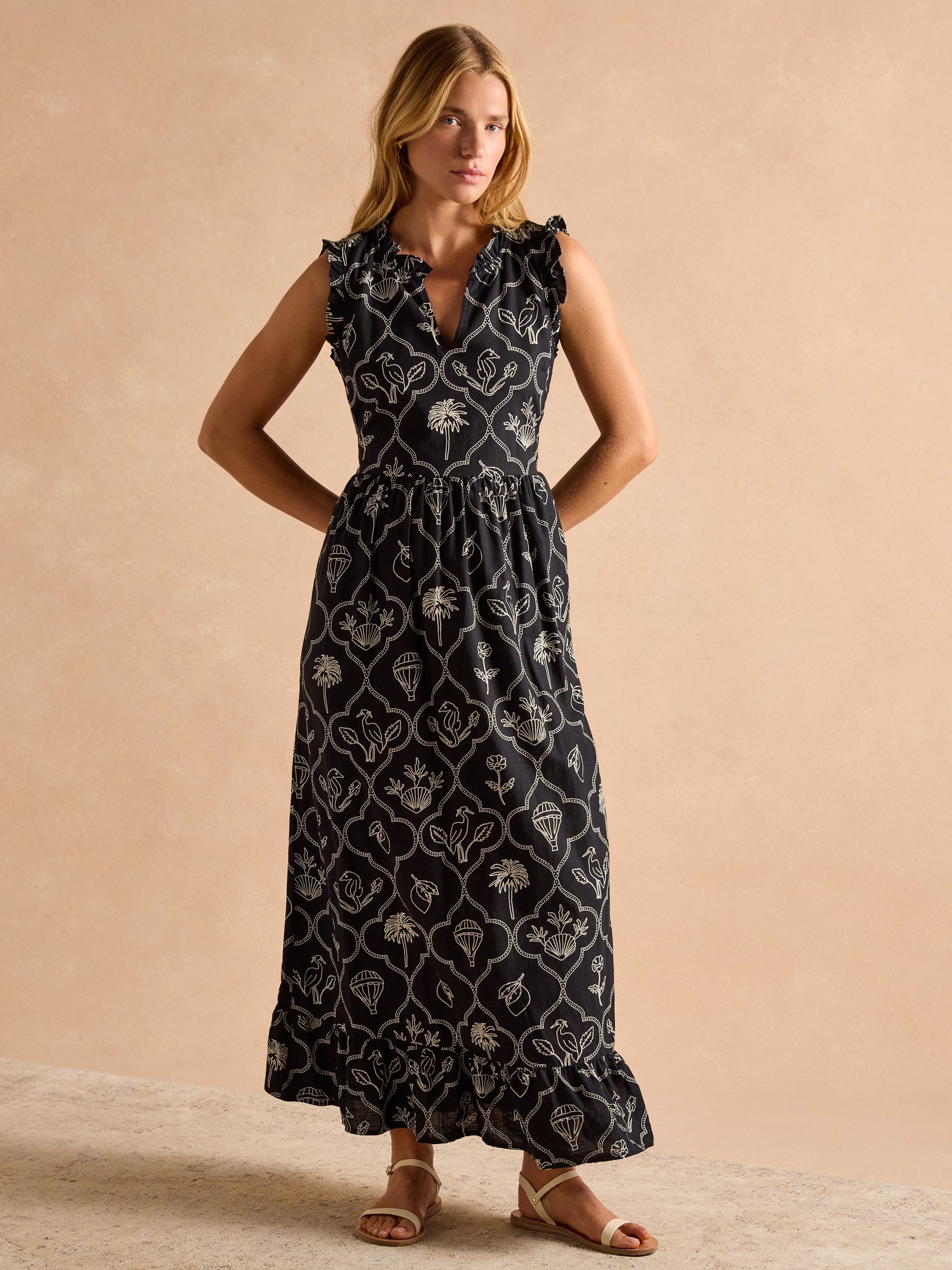 Sophia Black Ruffle Shoulder Midi Dress - Image 1 of 9