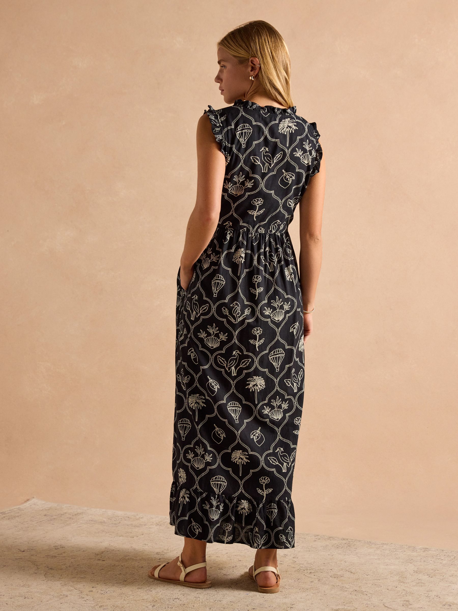 Sophia Black Ruffle Shoulder Midi Dress - Image 2 of 9