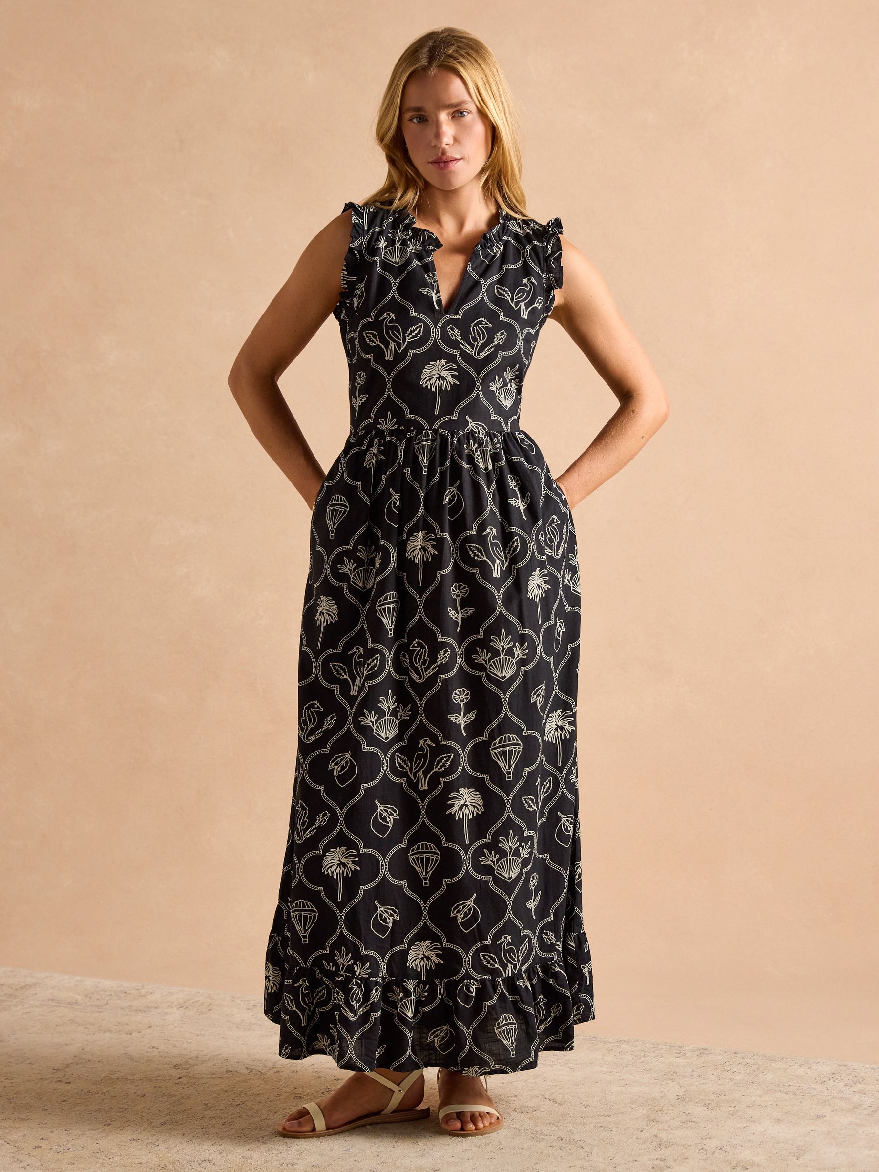 Sophia Black Ruffle Shoulder Midi Dress - Image 6 of 9