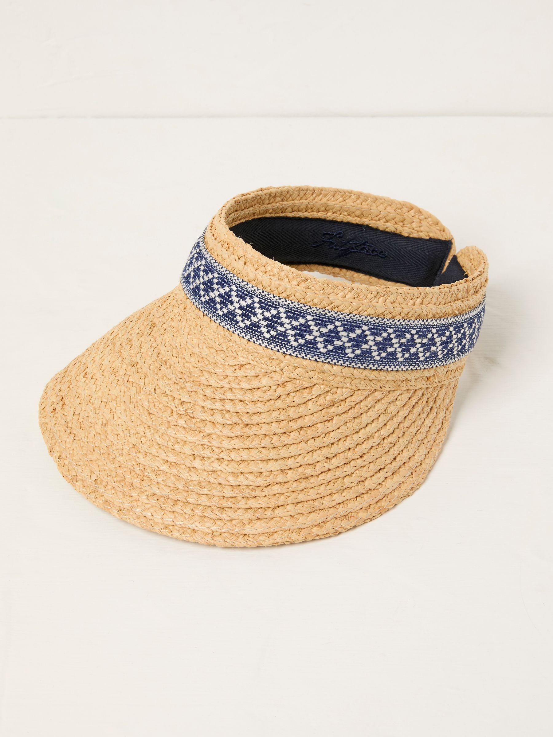Natural Geometric Detail Straw Visor Hat - Image 1 of 2