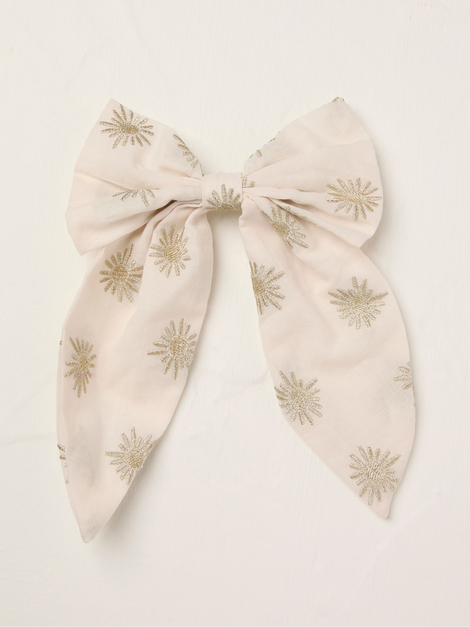Ivory 100% Cotton Embroidered Hair Bow - Image 1 of 2