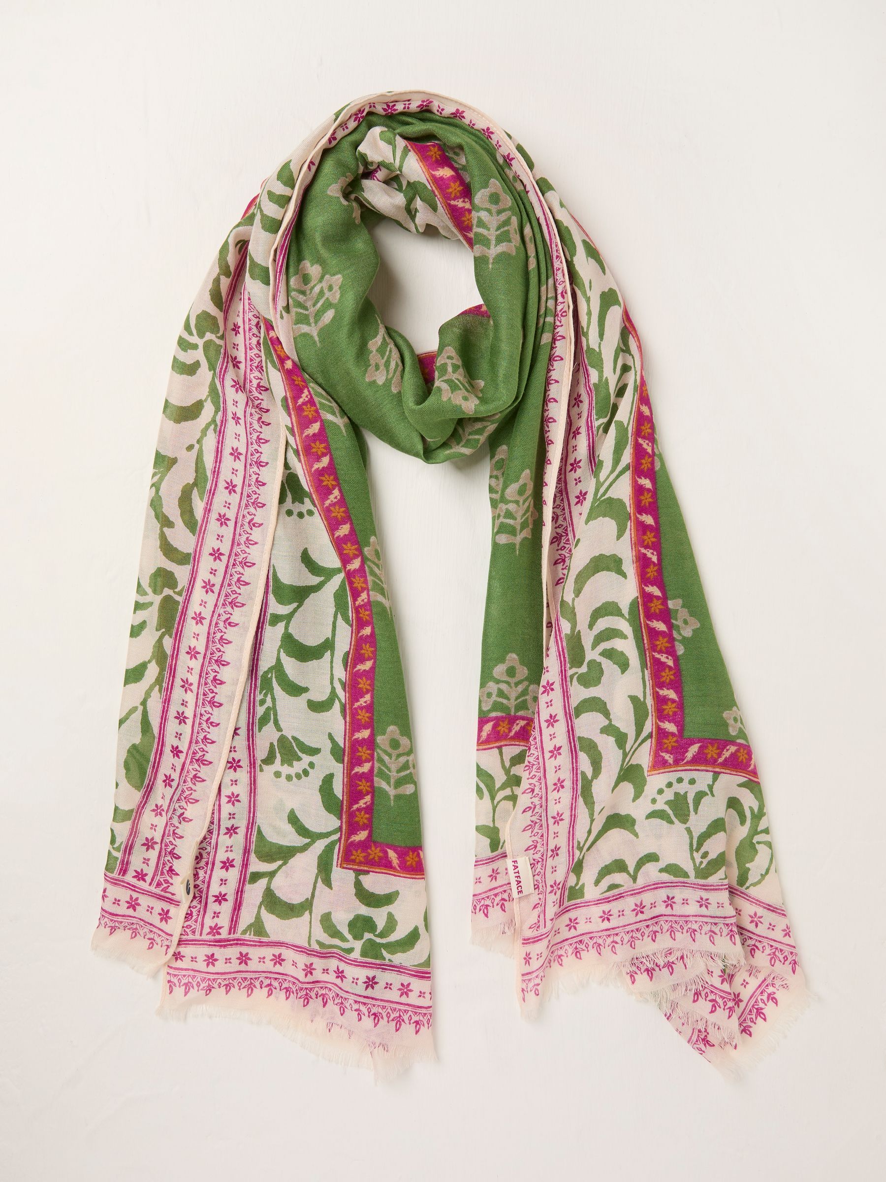 Green Woodblock Printed Lightweight Scarf - Image 1 of 2