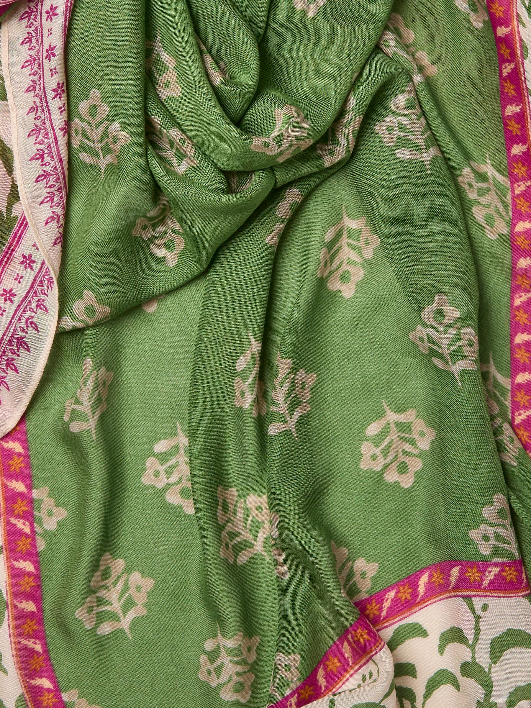 Green Woodblock Printed Lightweight Scarf - Image 2 of 2