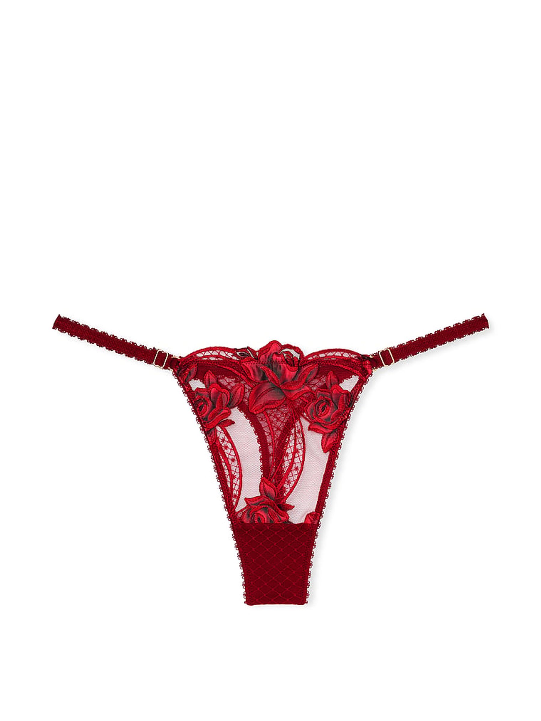 Red Lacquer Thong Rose Embroidered Knickers - Image 3 of 3